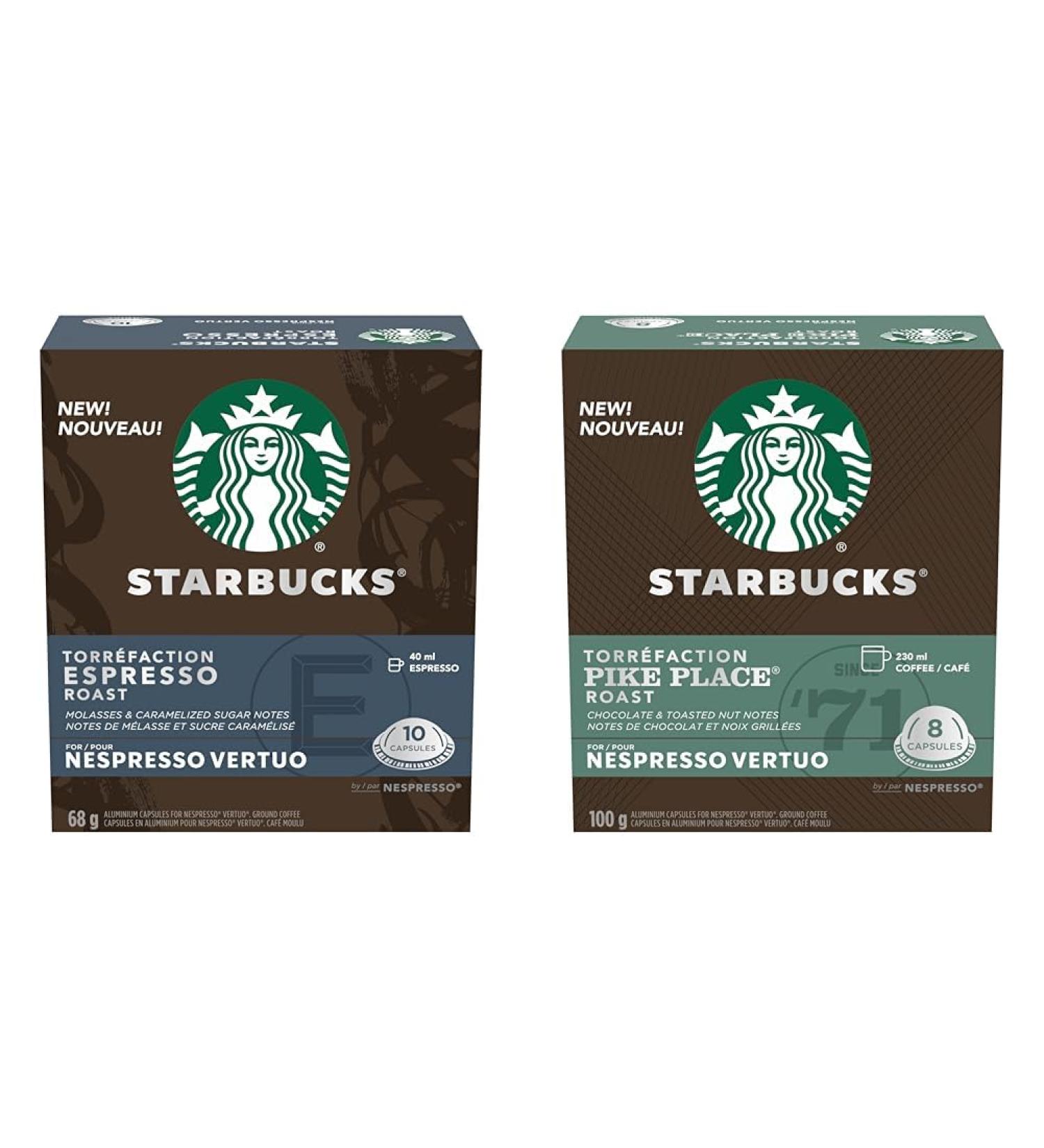 Starbucks By Nespresso Espresso Roast Coffee Pods Dark Roast Nespresso Vertuo Line & By Nespresso Pike Place Roast Coffee Pods Medium Roast Nespresso Vertuo Line Coffee+Roast Coffee Pods - Buy Online on SooperMarket.com