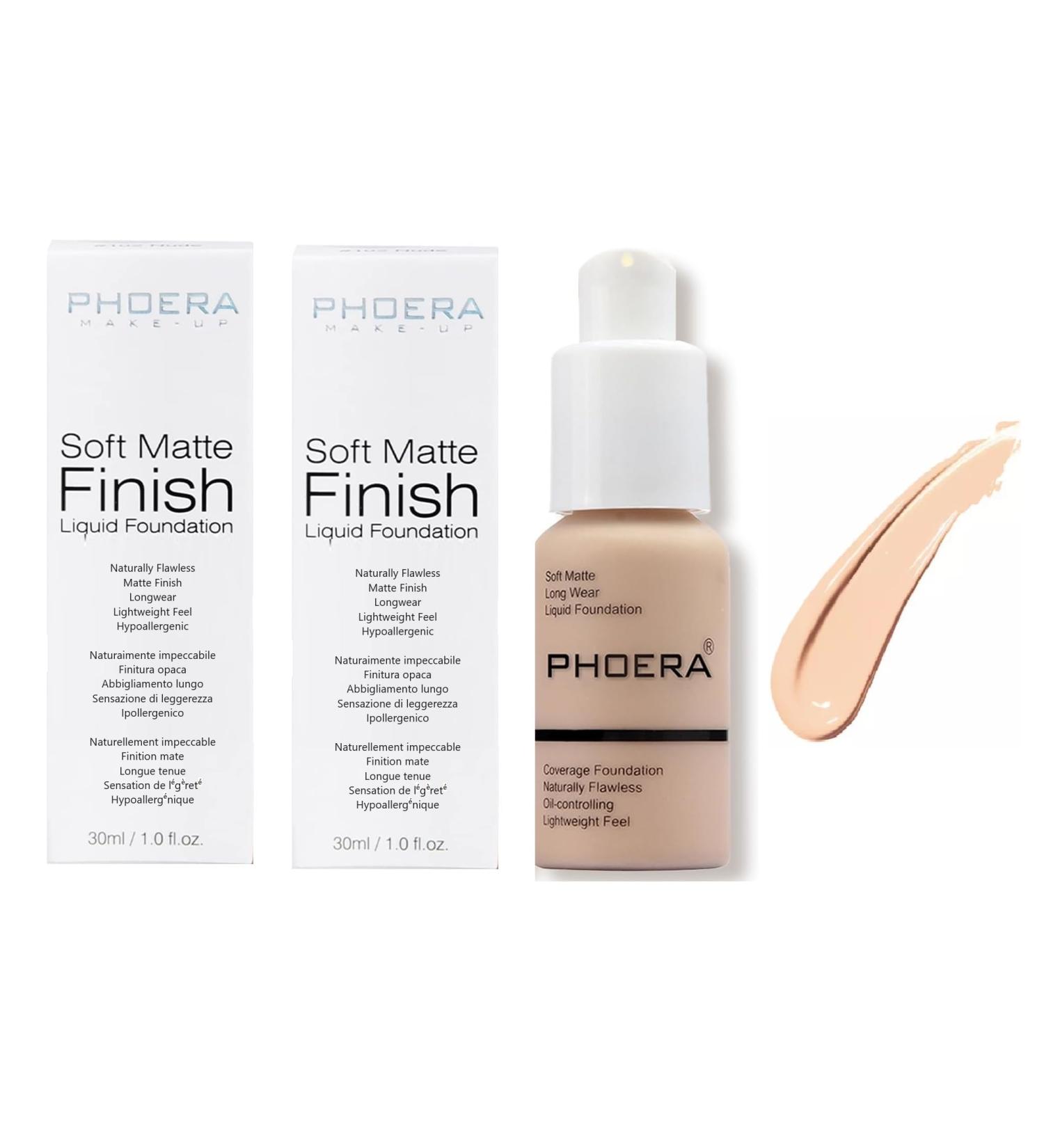 Phooera Fulll Coverage Liquid foundation Matte Finish Concealer Long wear 24hrs Oil Controlling Naturally Flawless Lightweigt Feel Buildable Fond de teint (2 X 102) - Buy Online on SooperMarket.com