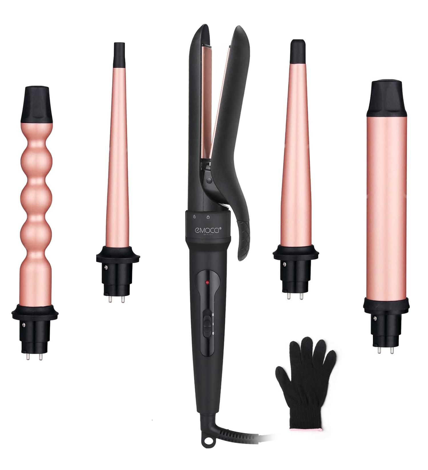 EMOCCI PRO 5 in 1 Curling Wand Set - Ceramic Tourmaline Barrels - Rose Gold - Buy Online on SooperMarket.com