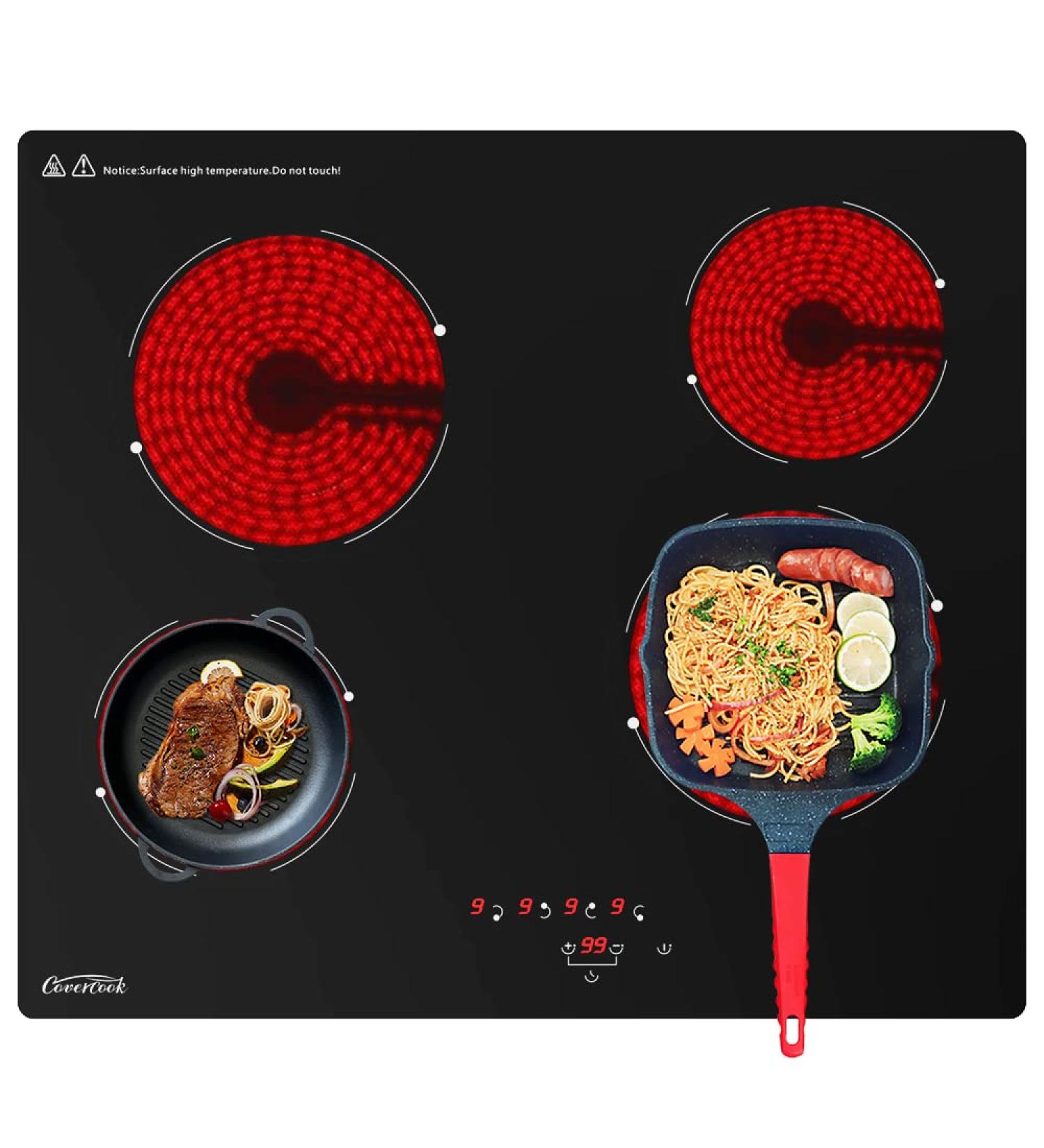 24 Electric Radiant Cooktop with 4 Burners, Smooth Ceramic Glass, 9 Power Levels, Timer Function and Child Lock - 240V - Buy Online on SooperMarket.com