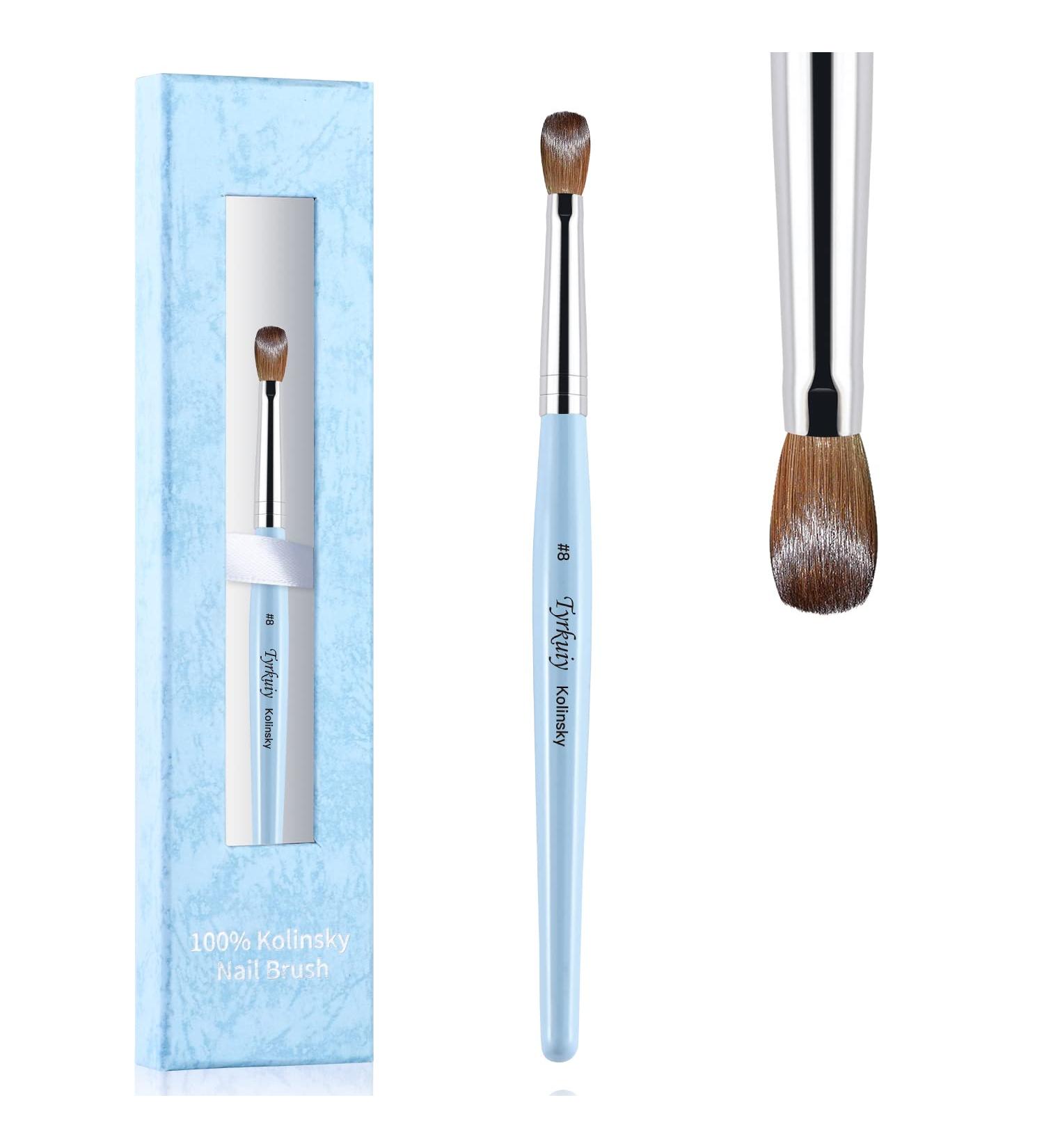 Golden Maple 100% Pure Kolinsky Hair Size 8 Oval Acrylic Nail Brush Set - Blue Wood Handle, Professional Manicure Tool for DIY Salon - Buy Online on SooperMarket.com