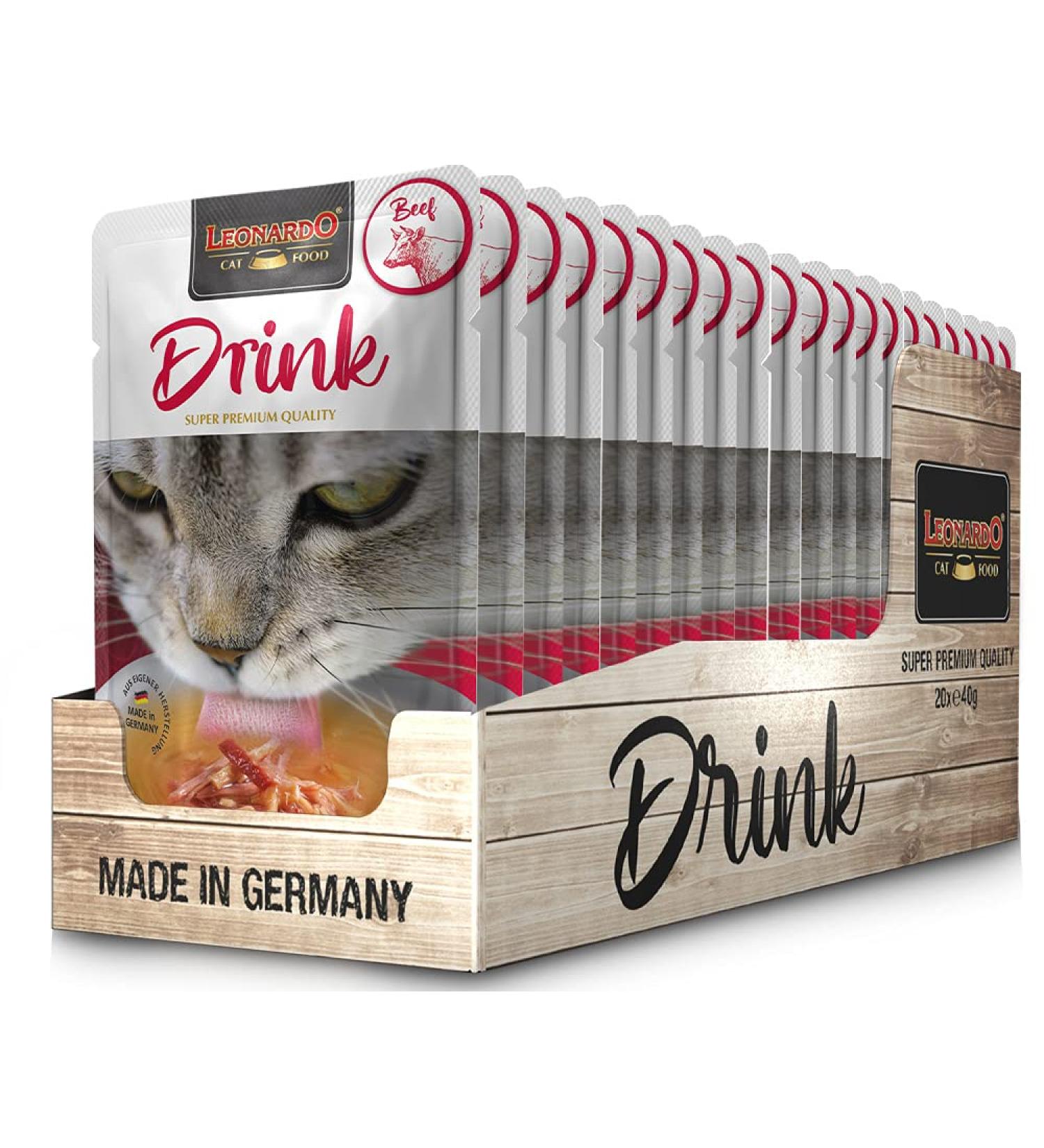 Leonardo Drink Beef Multipack | Cereal-Free Meat Broth for Cats | 20x40g Variety | Supplementary Cat Feed - Buy Online on SooperMarket.com
