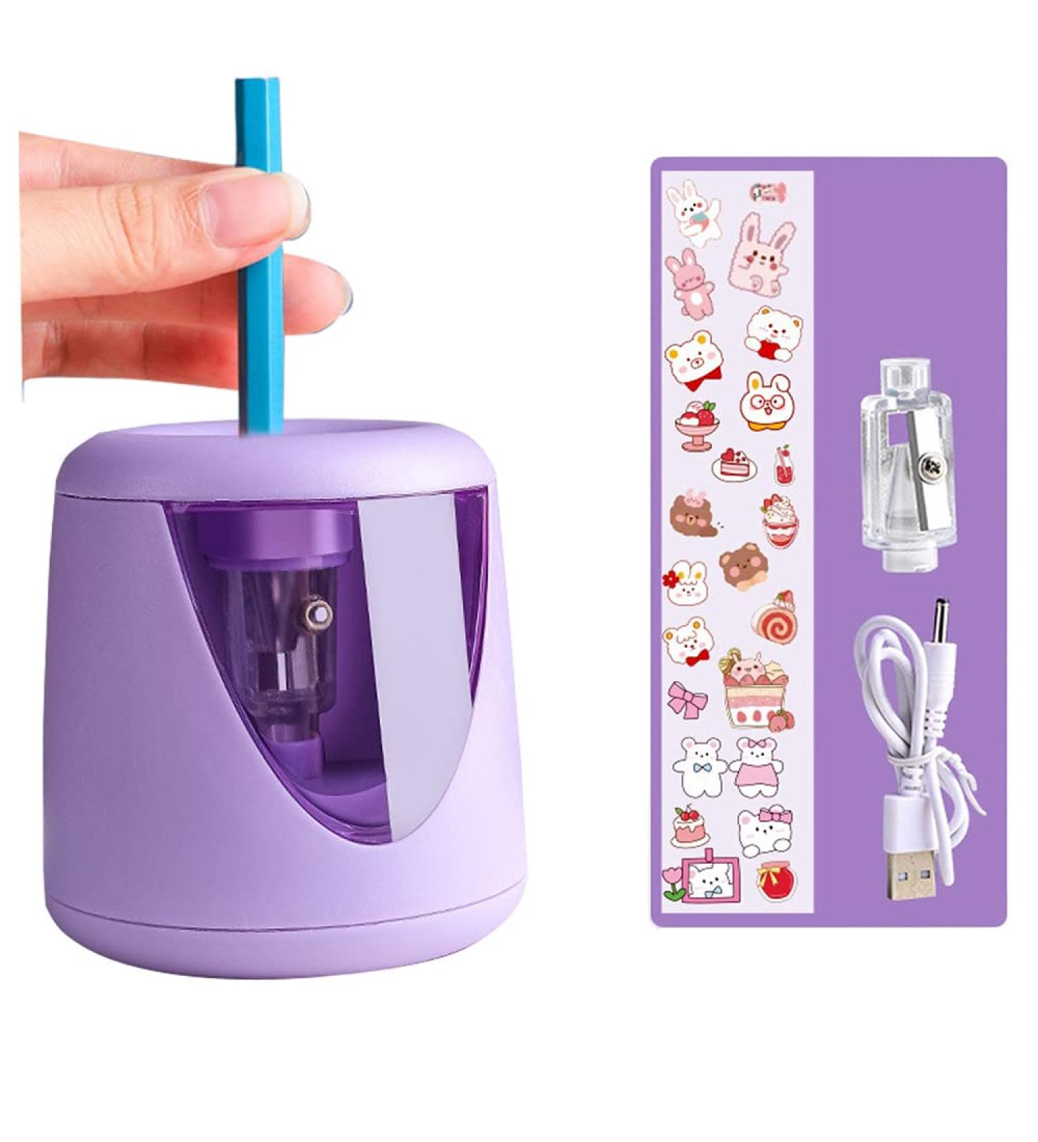 Electric Pencil Sharpener - AZLNRMU Cute Design Pencil Sharpener with Pencil Saver Suitable for Colored Pencils(6-8.5mm)  Blade to Fast Sharpen  Gift for Students/Primary School/Office (Purple) - Buy Online on SooperMarket.com