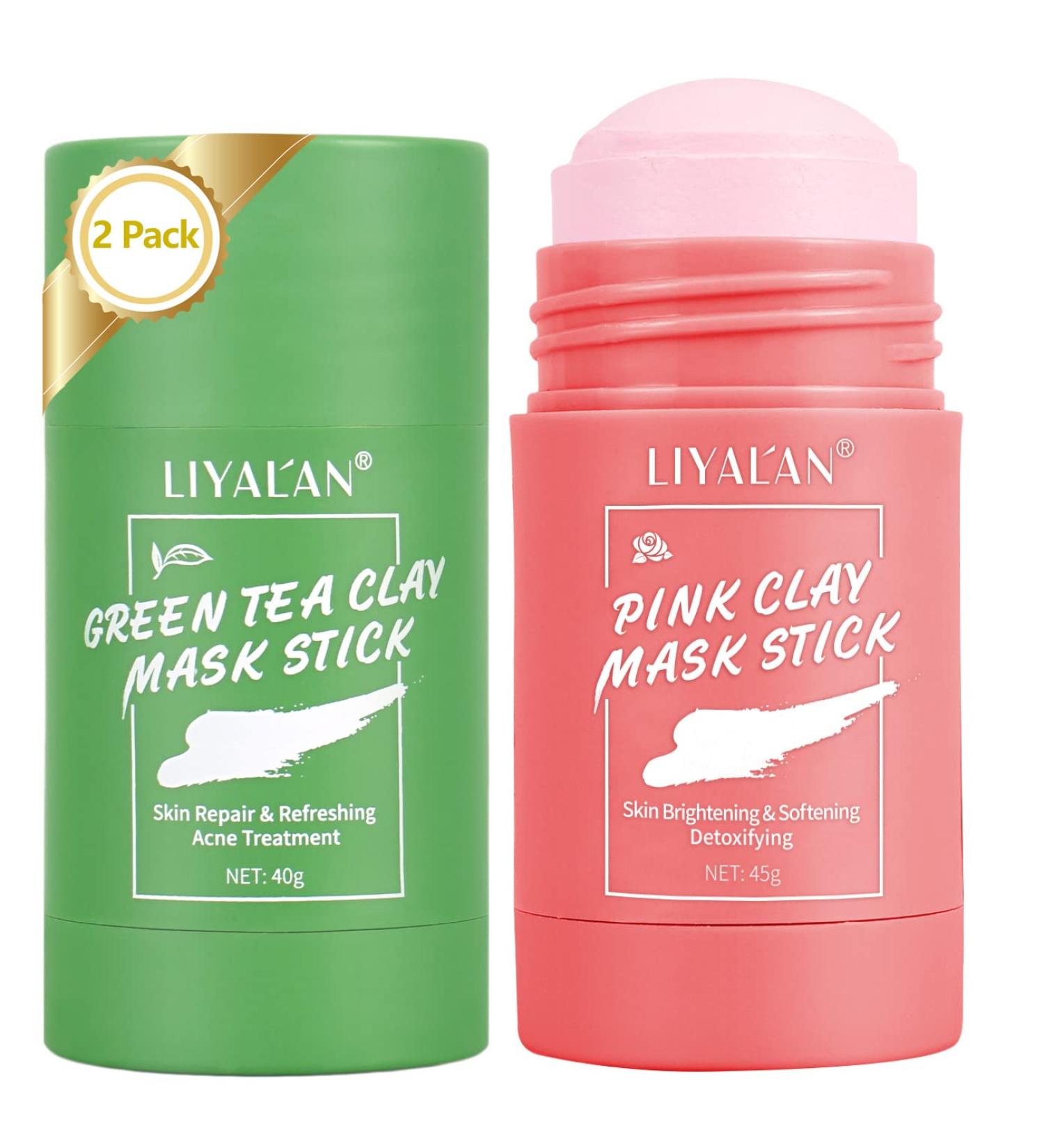 Liyalan Green Tea & Rose Mask Stick Duo - Deep Cleanse, Blackhead Remover, Skin Brightening, Pore Cleansing - Buy Online on SooperMarket.com