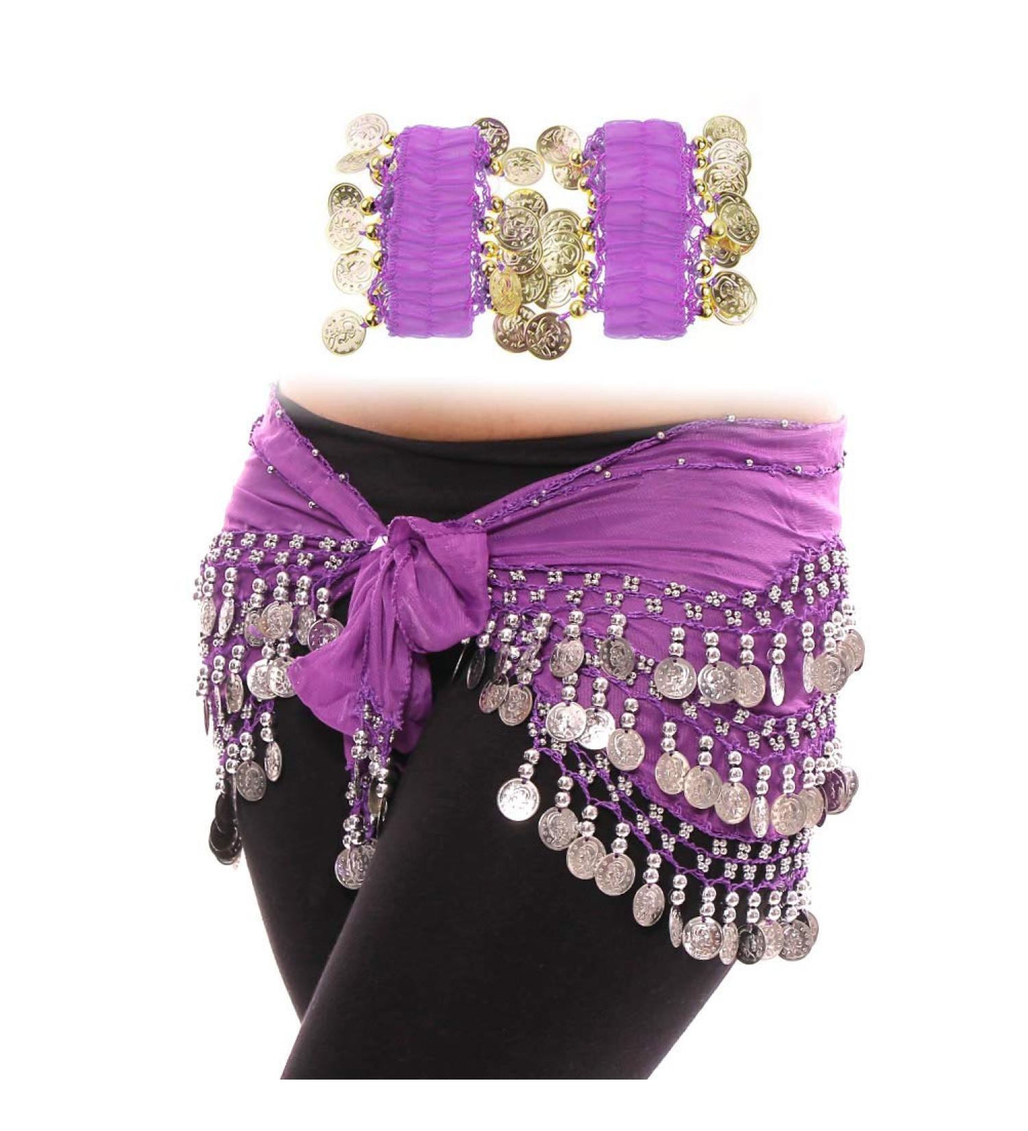 Cooyeah Purple Belly Dance Skirt with Wrist Ankle Cuffs Set - Waist 145*24cm - Buy Online on SooperMarket.com