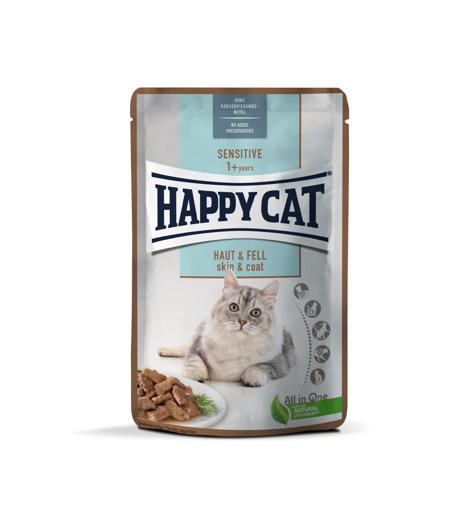 Happy Cat Sensitive Meat in Sauce Pouch - 85g Wet Food for Sensitive Cats | Optimal Skin & Fur Health - International Shipping - Buy Online on SooperMarket.com
