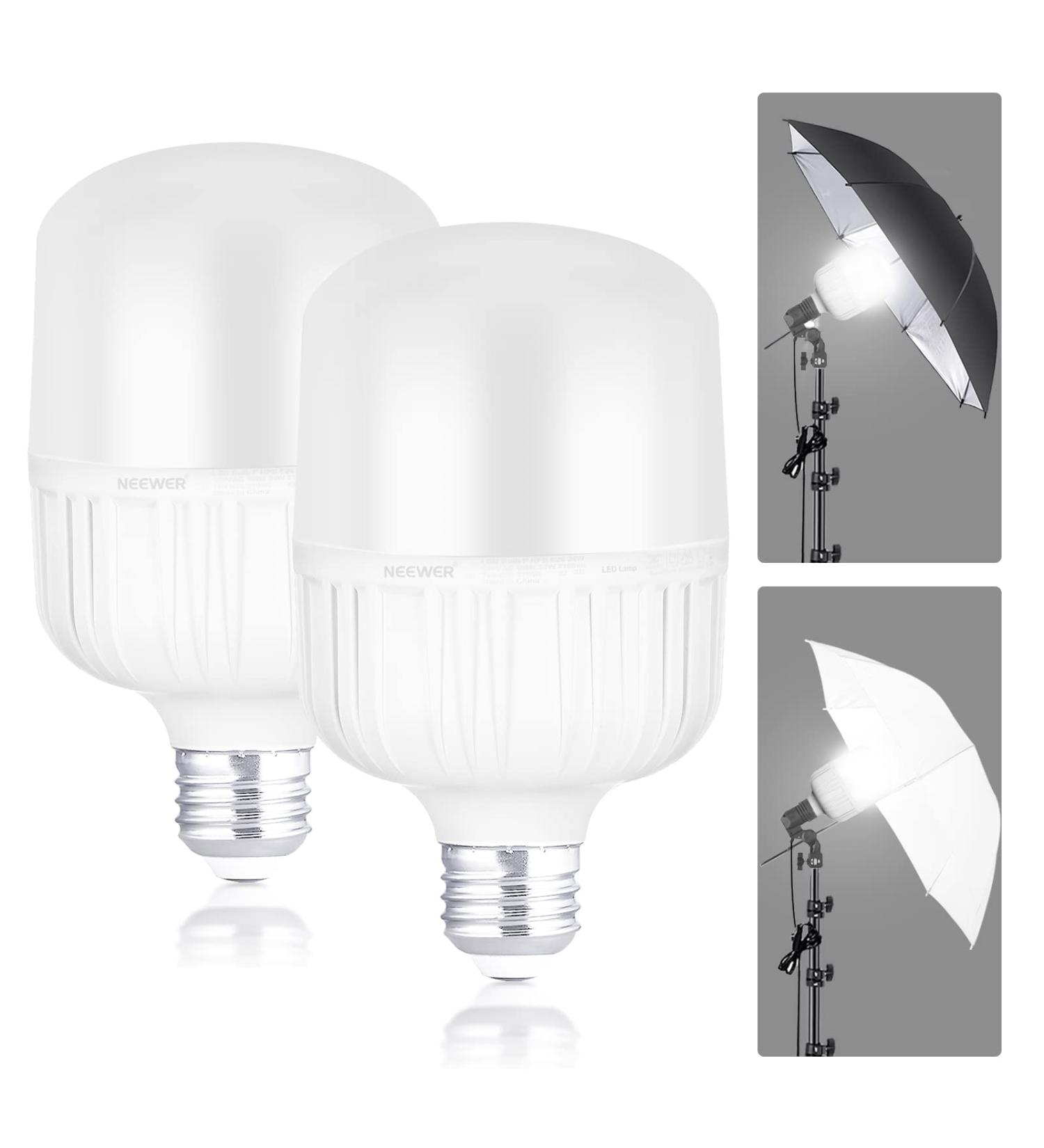 Neewer E26 24W LED Light Bulbs 2 Pack - 2160 Lumens, 5700K, CRI 93+, UL Certified - Bright Video Photography Lighting for 15000h Lifespan - Buy Online on SooperMarket.com