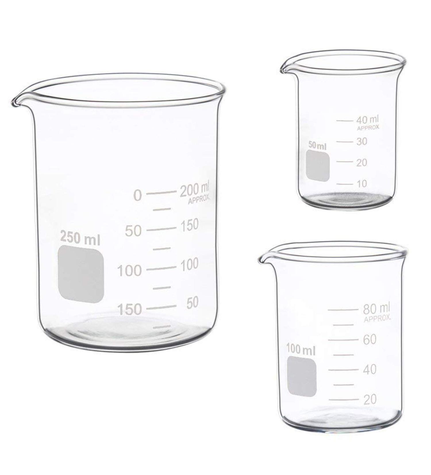 Glass Measuring Low Form Beaker Set - 50ml, 100ml, 250ml Graduated Beaker Set - Buy Online on SooperMarket.com