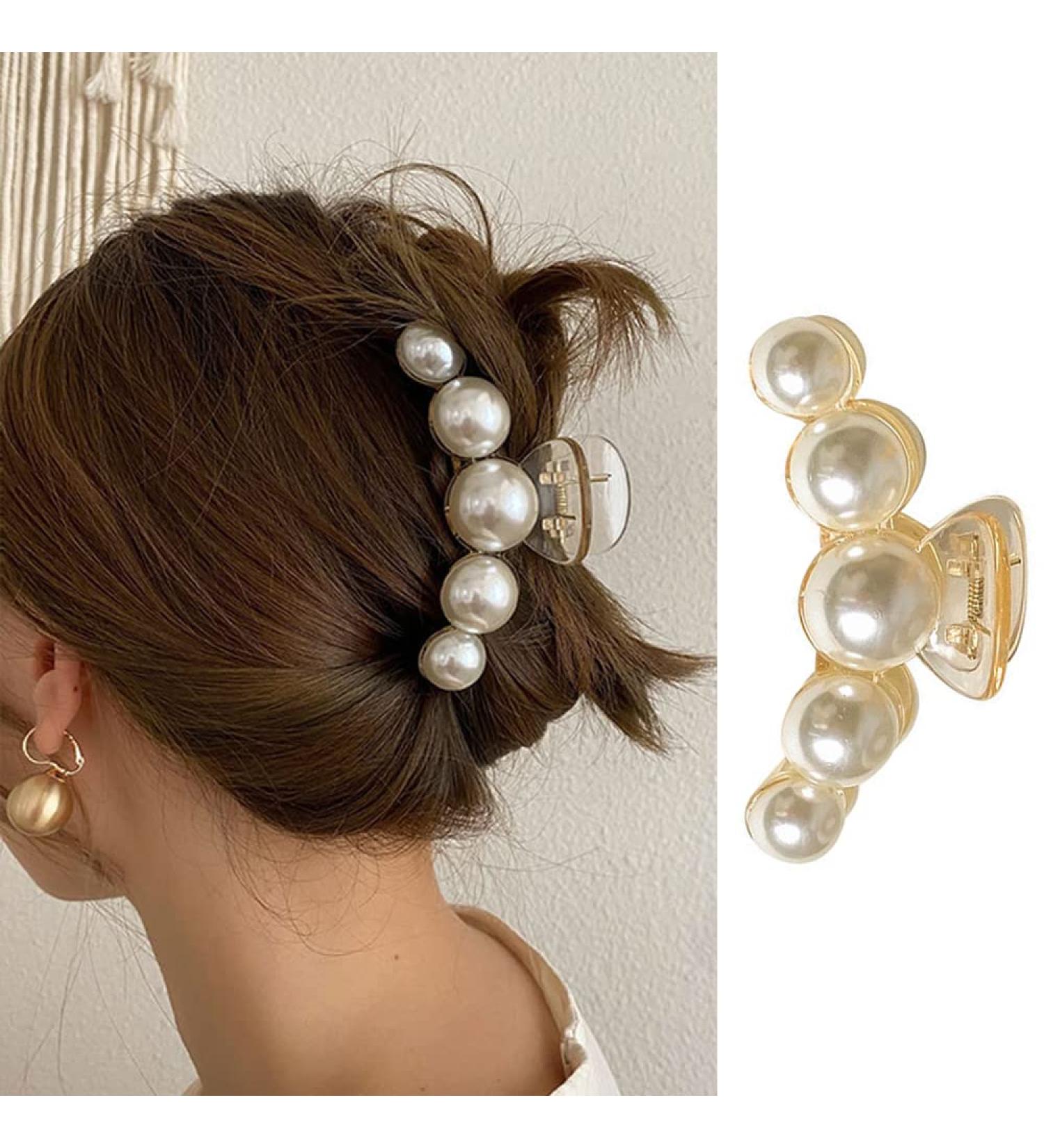 White Large Pearl Hair Claw Clips - Strong Hold Barrettes for Women | Ideal for Daily, Birthday, Wedding Wear | Nonslip Hair Accessories for Thick or Thin Hair - Buy Online on SooperMarket.com