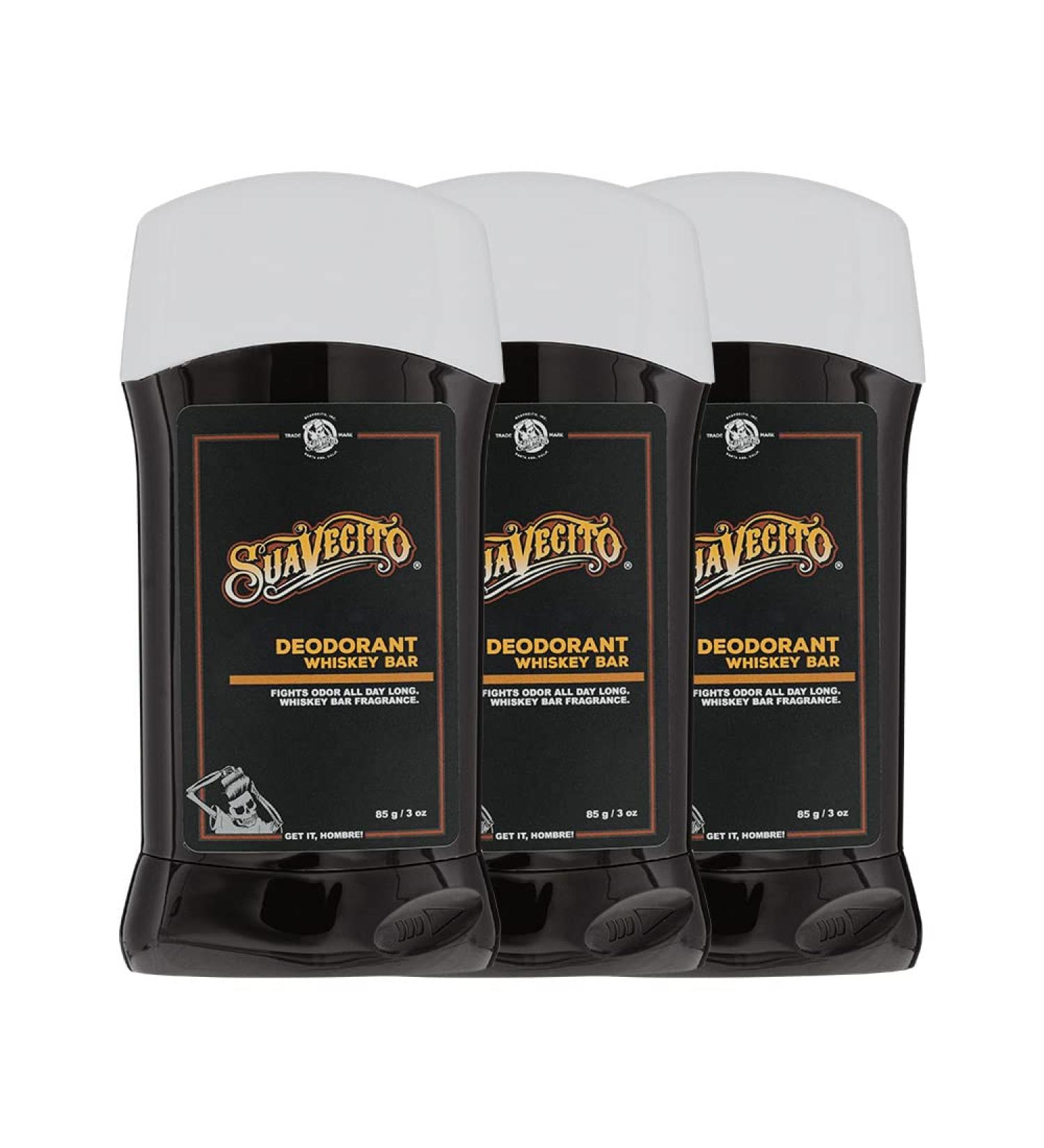 Suavecito Stick Deodorant Underarms Men's Grooming Aluminum Free Combats Odor All Day Long Whiskey Bar 3 Ounce (Pack of 3)