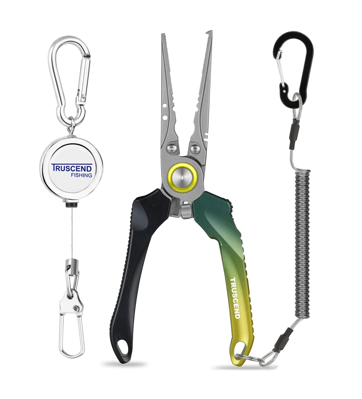 TRUSCEND Fishing Pliers Set with Zinger Retractor | Saltwater Resistant Teflon Coated | Multi-Function Fishing Gear | Hook Remover Split Ring Plier | Fly Fishing Tools | Fishing Gifts for Men - Alpine Green - Buy Online on SooperMarket.com