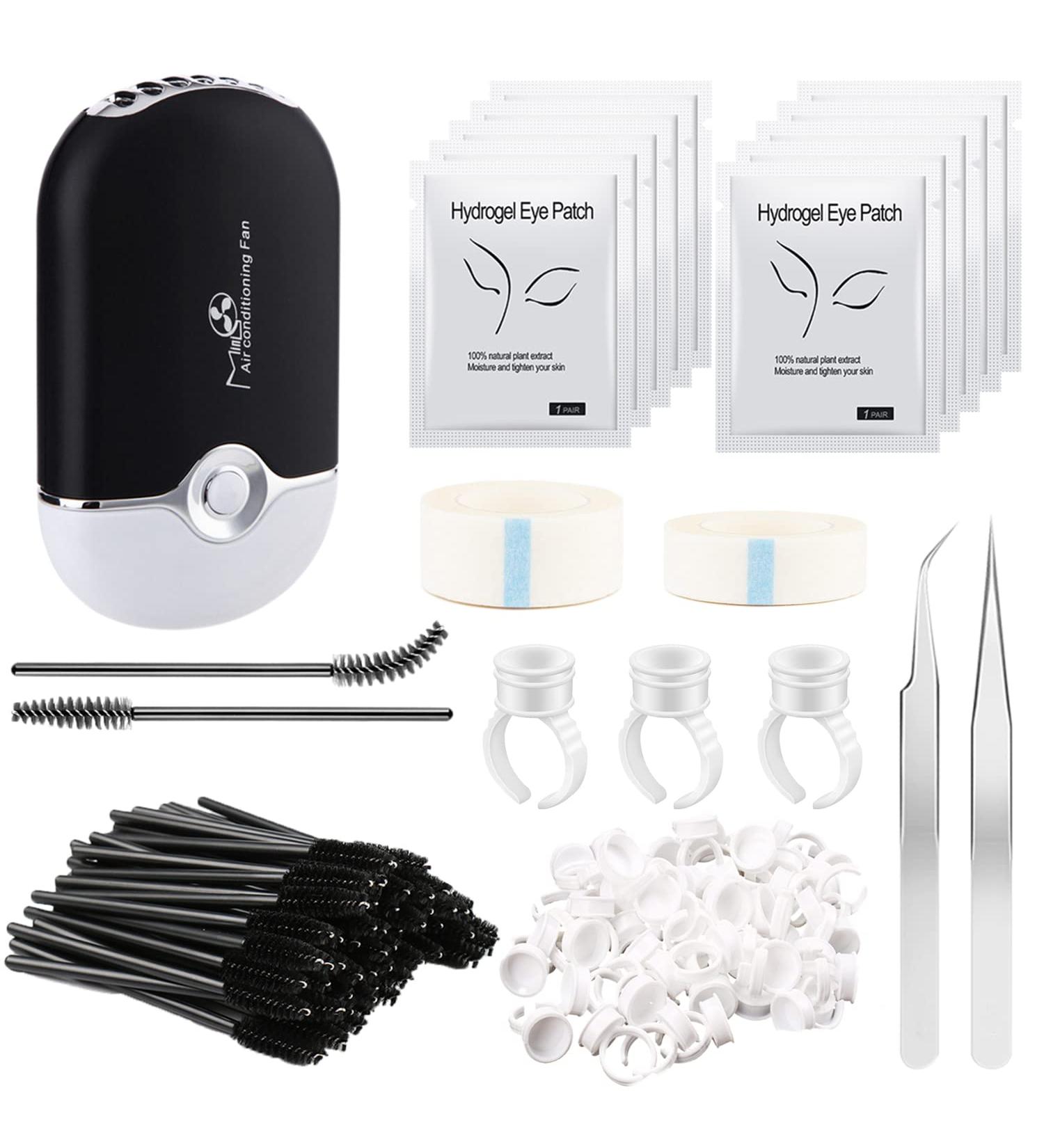 Complete Eyelash Extension Kit with Fan Dryer, Tweezers, Glue Rings, Pads, Brushes, and Tape - Black - Buy Online on SooperMarket.com