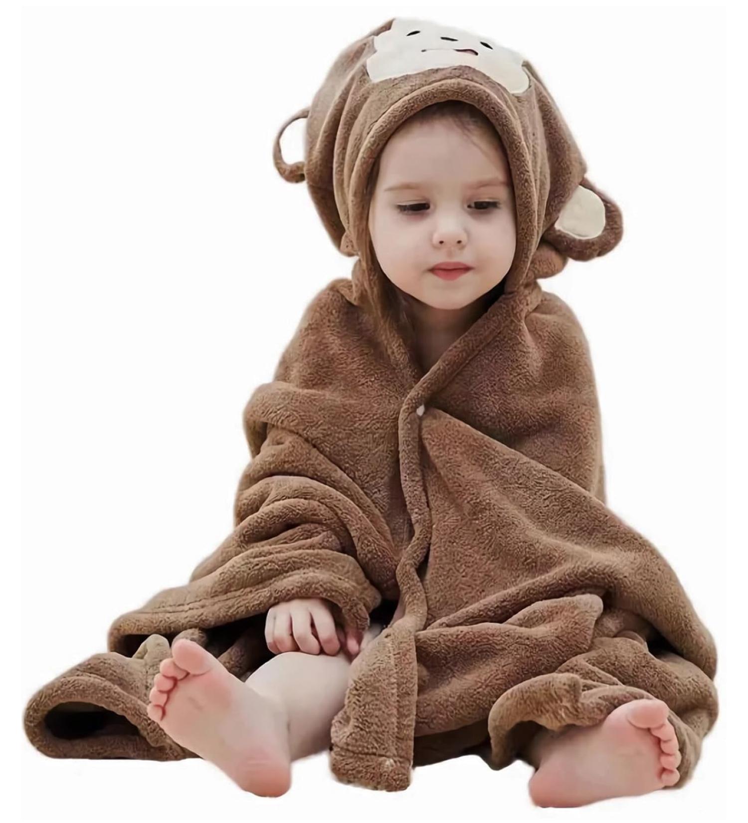 Gneliwm Baby Hooded Bath Towel Swaddle Wrap Blanket Bathrobe Ultra Soft Absorbent Coral Velvet Poncho Shower Towel for Newborn Infant Toddler (Brown Monkey) - Buy Online on SooperMarket.com