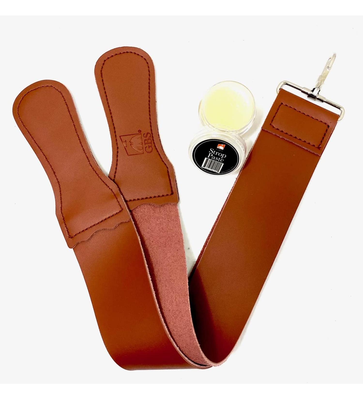 G.B.S Leather Razor Strop 2.5 x 22 Super Soft Cowhide with 30 ML Strop Paste - Dual Straps for Sharpening Razor, Knives & Cutlery - Keep Your Blades Sharp | [Brand Name] - Buy Online on SooperMarket.com