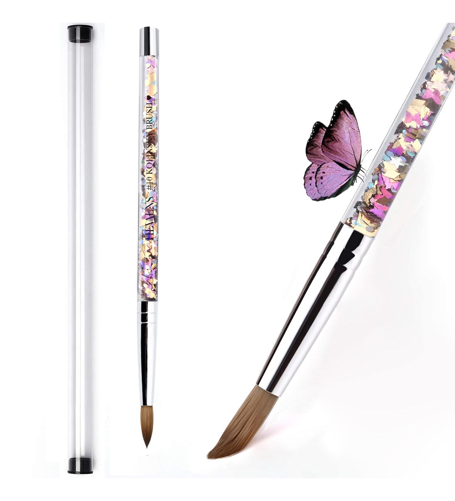 HEVAENS Professional Acrylic Nail Brush | Round Acrylic Nail Art Brush with Liquid Butterfly Glitter Handle | Size 10 Pink - Buy Online on SooperMarket.com