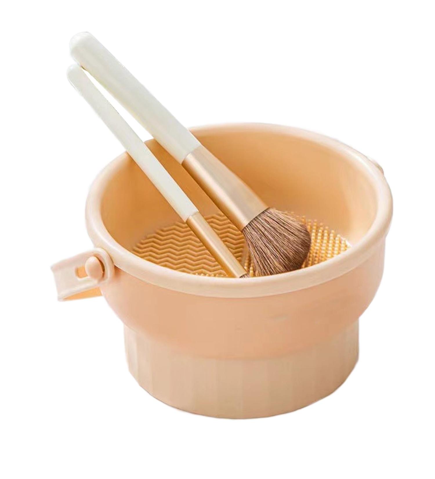 AWOCAN 3-in-1 Makeup Brush Cleaner Bowl Foldable Portable Cleaning Tool for Brushes Powder Puffs Sponges (beige) - Buy Online on SooperMarket.com