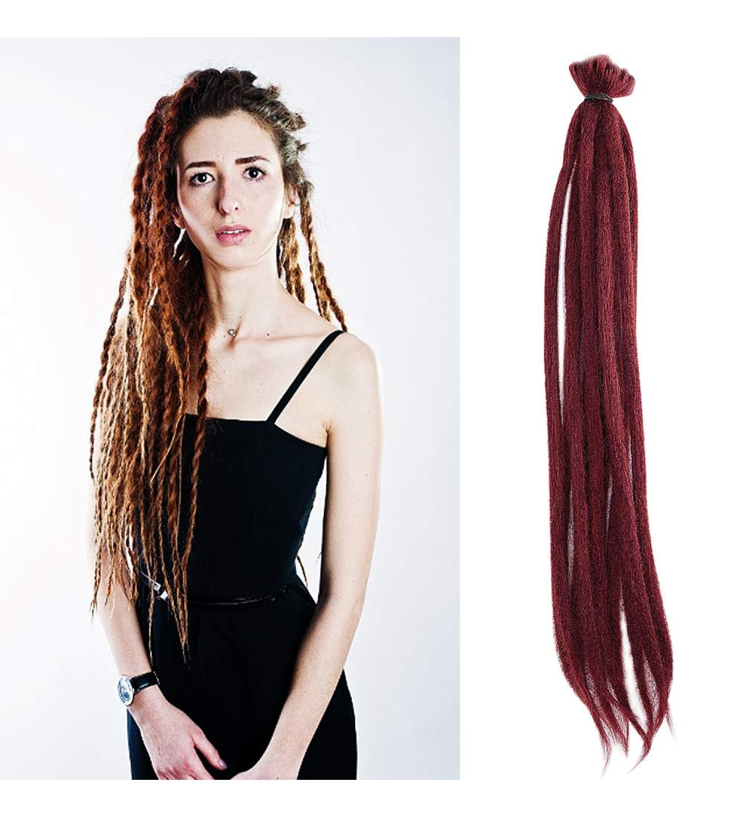Noblife 10pcs 50cm Burgundy Dreadlock Extensions - Synthetic Crocheted Faux Locs for Men & Women - Jamaica Punk Hairstyle Accessories - Buy Online on SooperMarket.com