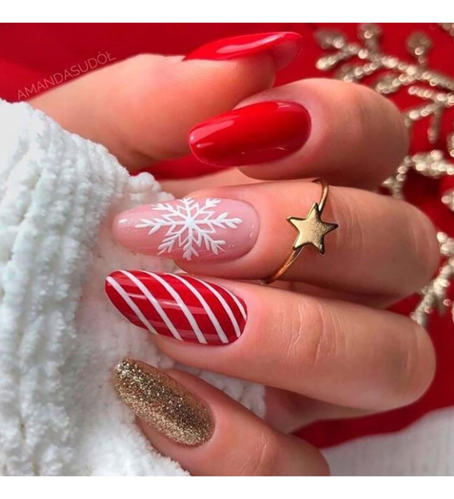 Vatocu Christmas False Nails - Short Red Press On Nails with Snowflake, Elk, and Snowman Designs - 24pcs for Women and Girls - Buy Online on SooperMarket.com