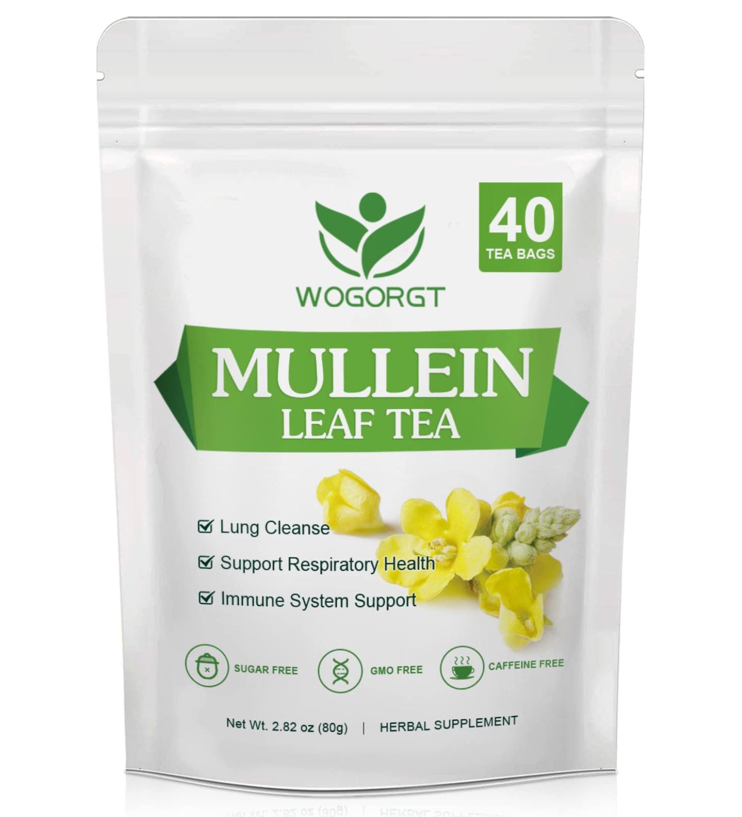 Mullein Tea Bags - Natural Lung Cleanse and Respiratory Support - 40 Caffeine-Free Tea Bags - Buy Online on SooperMarket.com