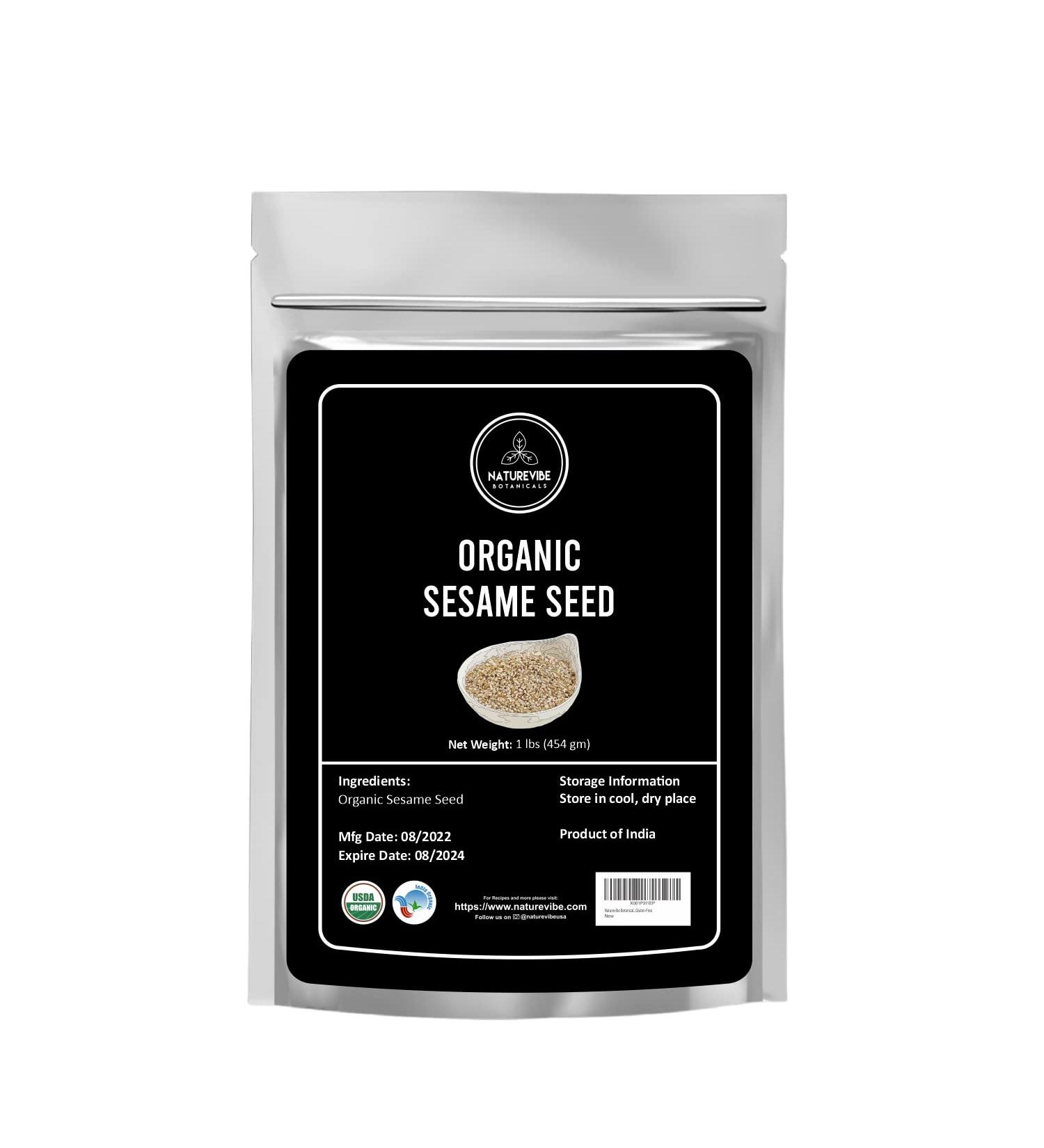 Naturevibe Botanicals Organic White Sesame Seeds - 1lb | Gluten-Free, Non-GMO, Keto Friendly - Buy Online on SooperMarket.com