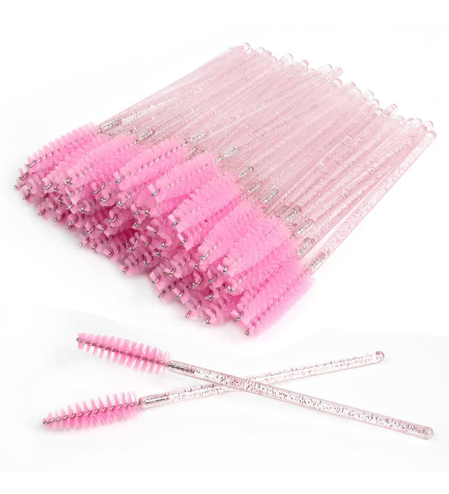 SWKJ 60 PCS Disposable Eyelash Brushes Eyebrow Spoolies Mascara Wands - Crystal Pink | Lash & Brow Applicator Brushes for Makeup Tools - Buy Online on SooperMarket.com