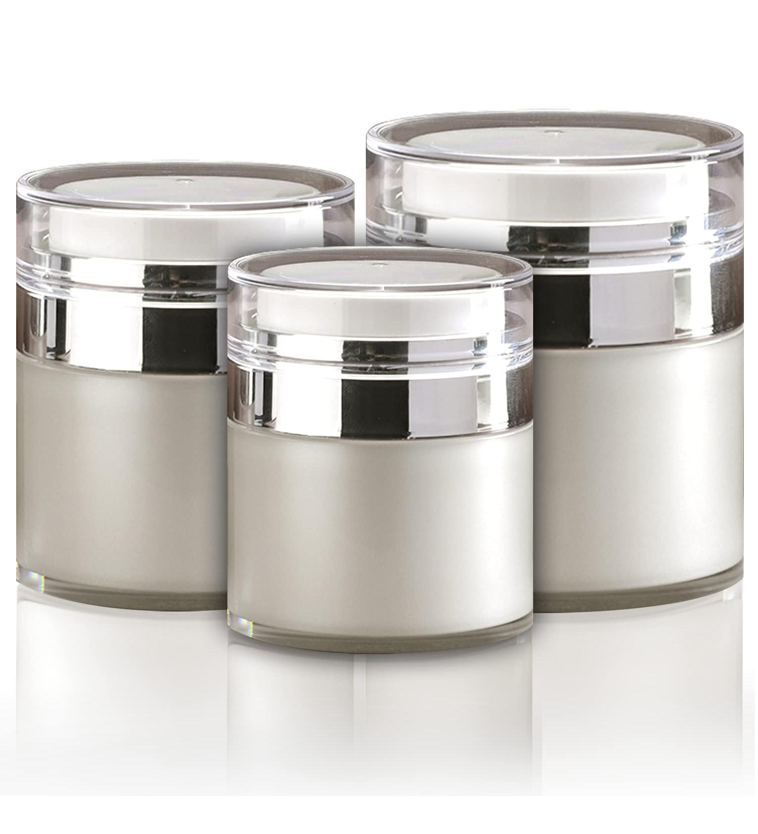 Silver Ion Coated Airless Cosmetic Container Set - 3pcs (0.5oz + 1oz + 1.7oz) | Leak Proof Pump Jar for Lotions, Gels, Creams | Refillable & Portable Travel Size Moisturizer Container - Buy Online on SooperMarket.com