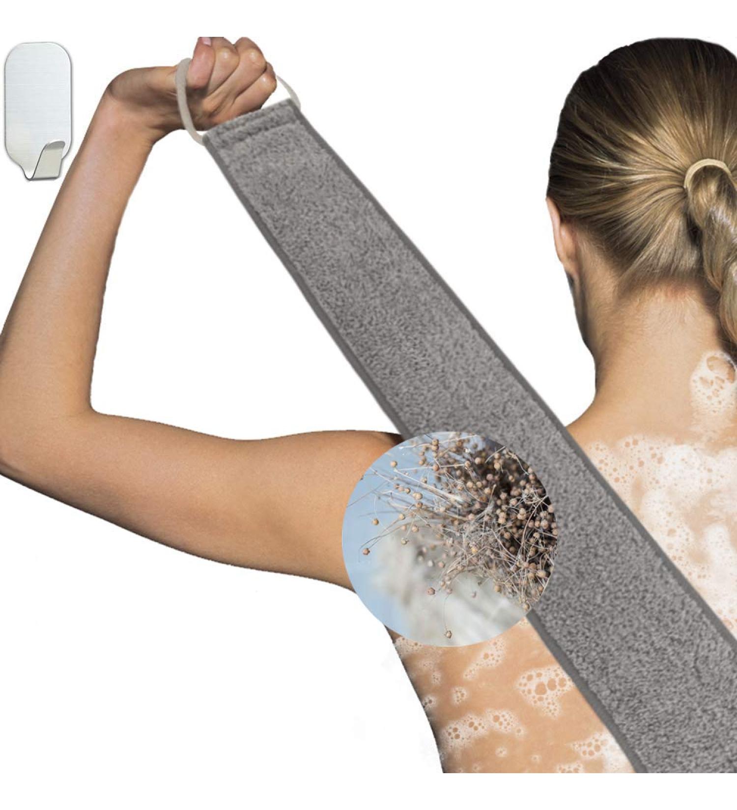 Loofah Back Scrubber for Shower - Dual-Sided Exfoliator for Men and Women - Natural Flax Scrub Washer - Deep Clean and Invigorate Skin - Navy Cotton-Bottom - Buy Online on SooperMarket.com