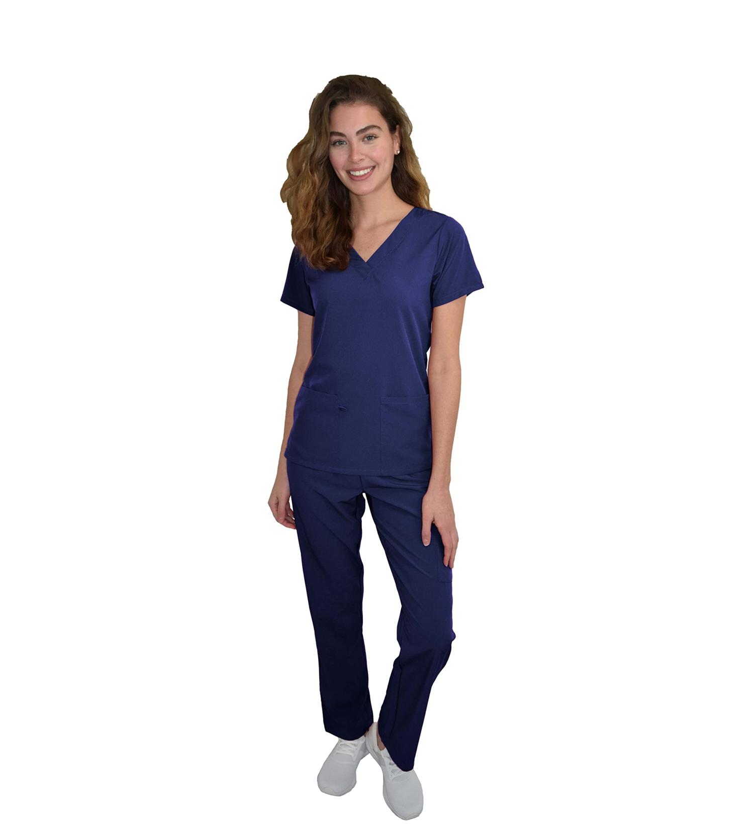 Green Town Women's Nurse Scrub Set GT4FLEX Straight Leg Cargo V-Neck, Navy/Indigo, Size Medium - Buy Online on SooperMarket.com