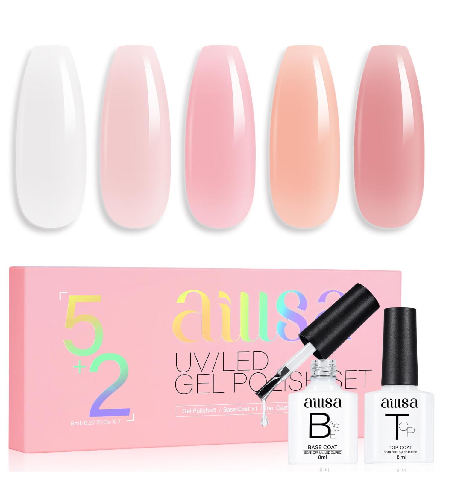 AILLSA Jelly Gel Nail Polish Set Milky White Nude Pink Gel Polish with Base and Top Coat Neutral Pink Red Sheer Transparent Nail Polish Gel Soak Off U V Gel Starter Kit Gift DIY Manicure at Home A1-jelly Milky Pink - Buy Online on SooperMarket.com