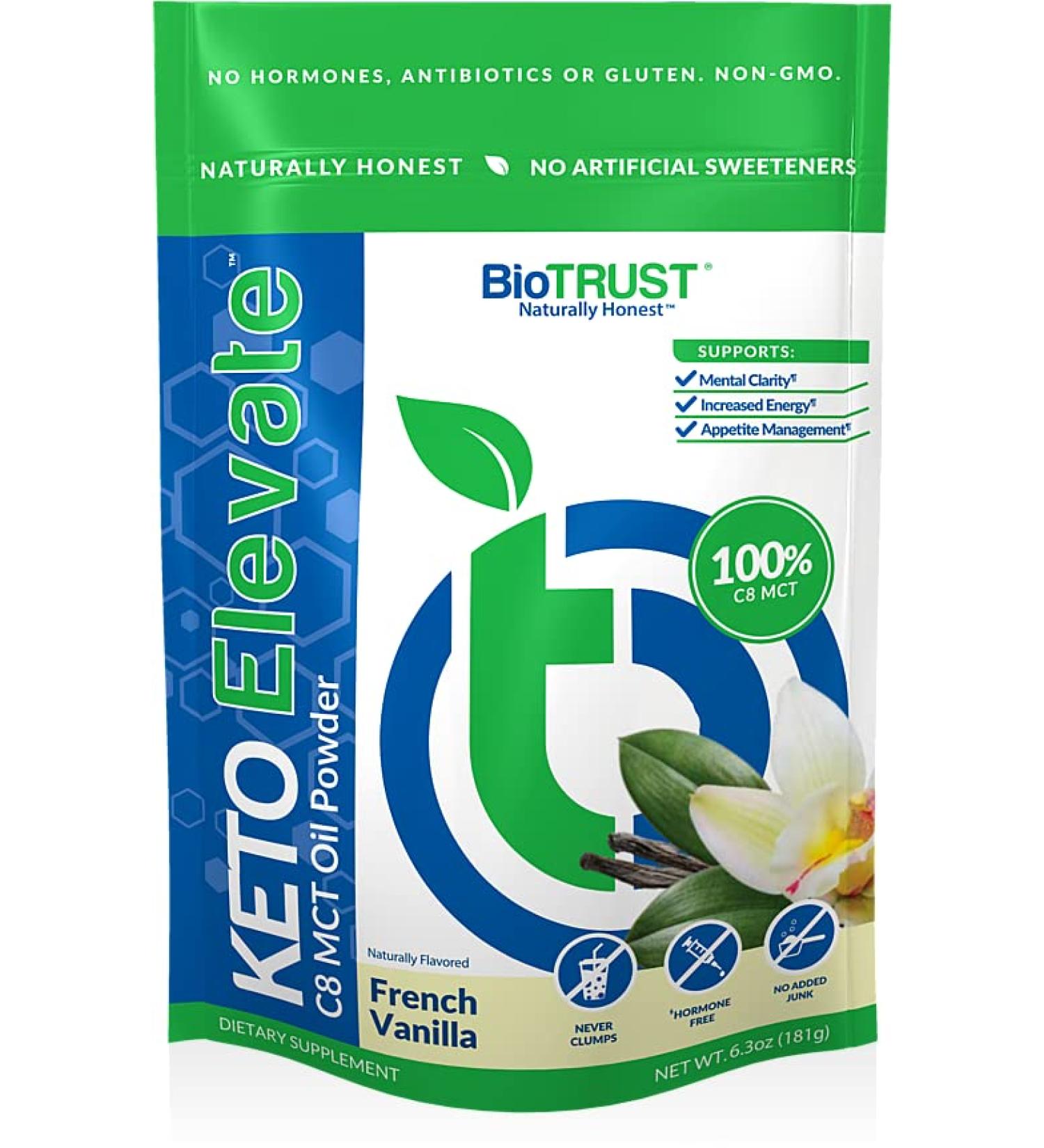 BioTrust Keto Elevate Pure C8 MCT Oil Powder - French Vanilla | Ketogenic Diet Supplement for Clean Energy, Mental Focus, and Clarity (20 Servings) - Buy Online on SooperMarket.com