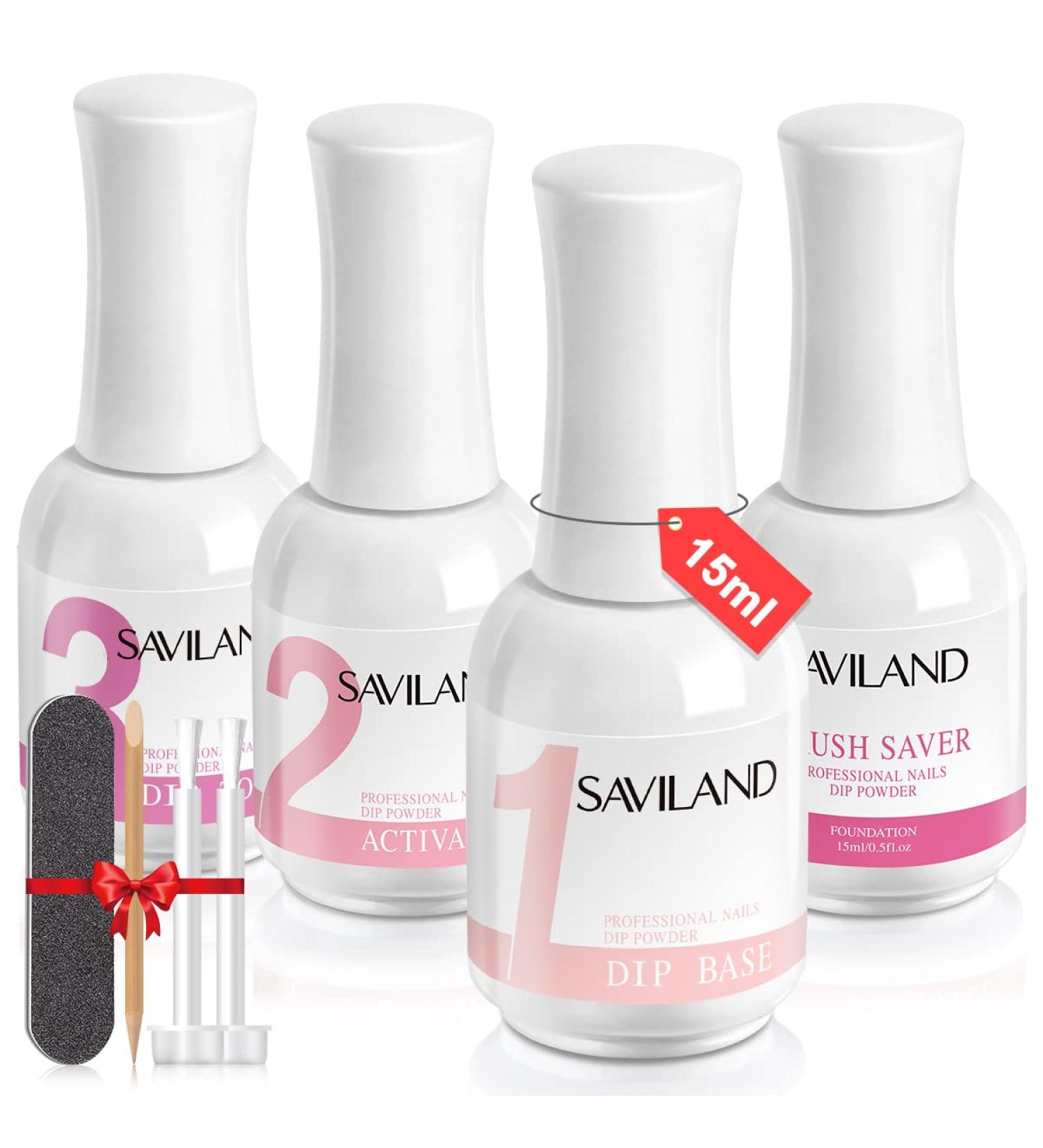 Saviland 8Pcs Dip Powder Liquid Set - Base, Top Coat, Activator, Brush Saver, Nail File - 15ml/0.5oz - Nail Accessories for Dip Powder Nails - Buy Online on SooperMarket.com