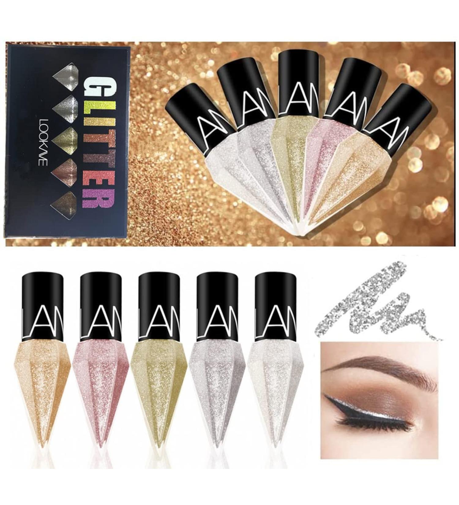 Go Ho Glitter Liquid Eyeliner Set - 5 Metallic Shimmer Colors for Waterproof and Long-Lasting Sparkle Eyes - Korean Makeup Collection - Buy Online on SooperMarket.com