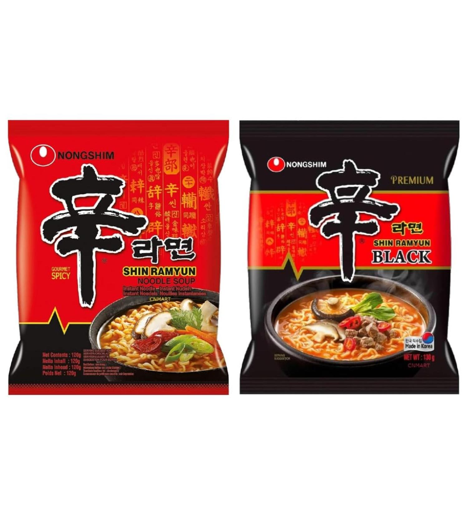 CNMART Nongshim Shin Black Ramyun and Shin Ramyun Instant Ramen Noodle Soup 2 Flavours Assorted Bundle (Pack of 20) - Buy Online on SooperMarket.com