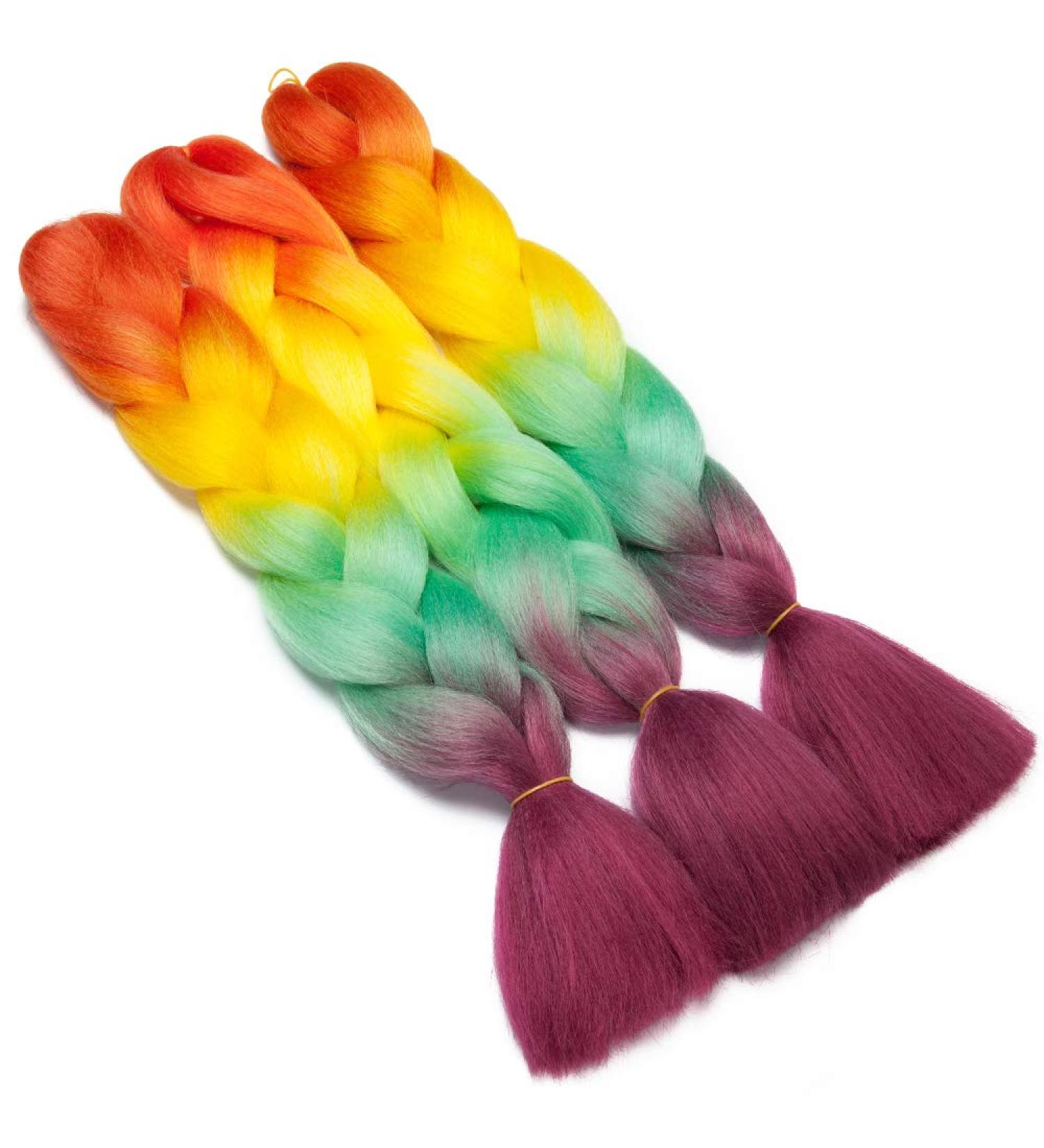 Buy Tess Braids Extensions 60cm - 3 Pack Jumbo Kanecalon Ombre Braids for Box Braids - 100g/bundle Orange/Green/Pink Hair Extensions - Buy Online on SooperMarket.com