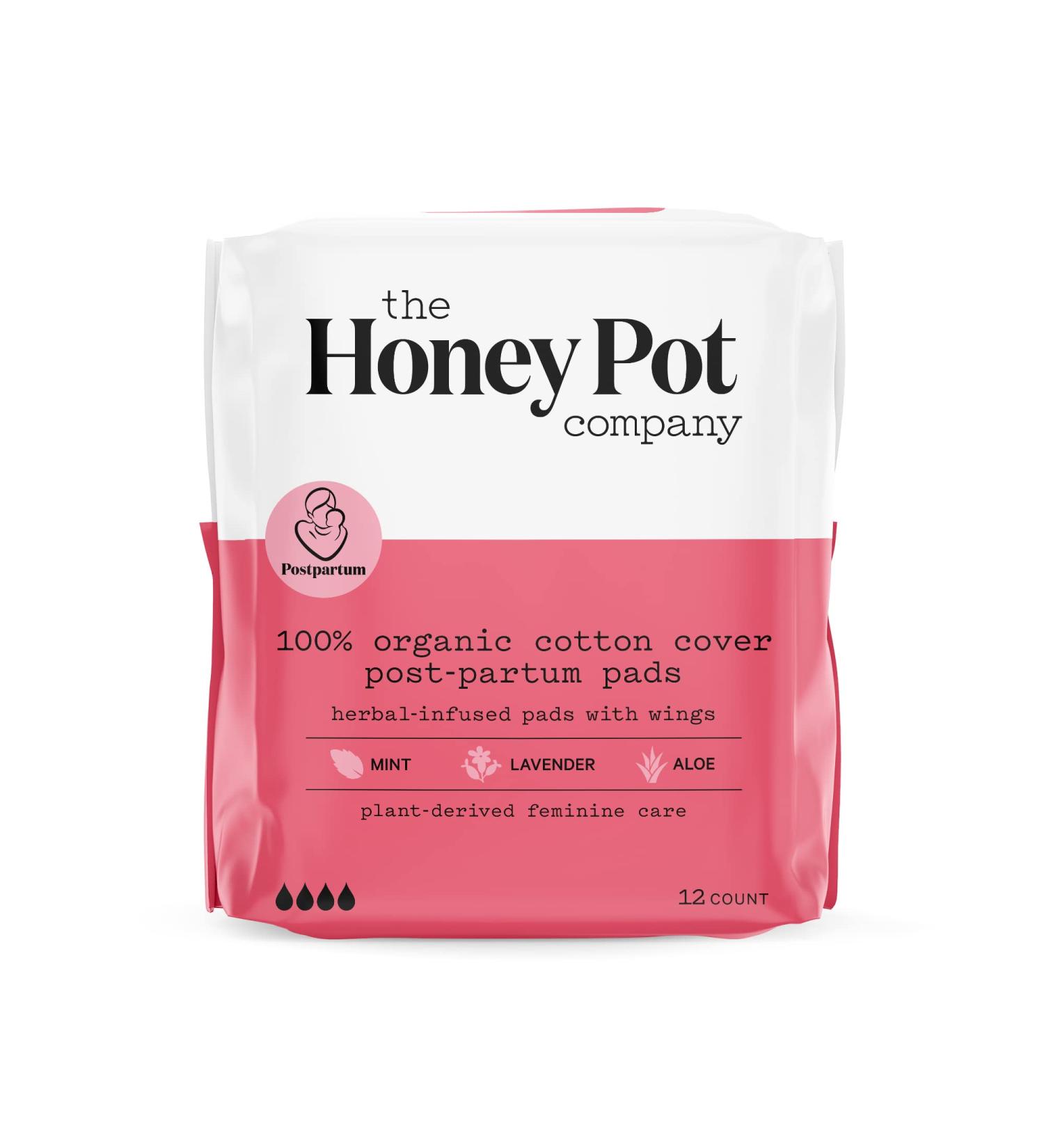 The Honey Pot Company Postpartum Pads with Wings - Herbal Infused Organic Cotton - Ultra-Absorbent 12ct - Buy Online on SooperMarket.com
