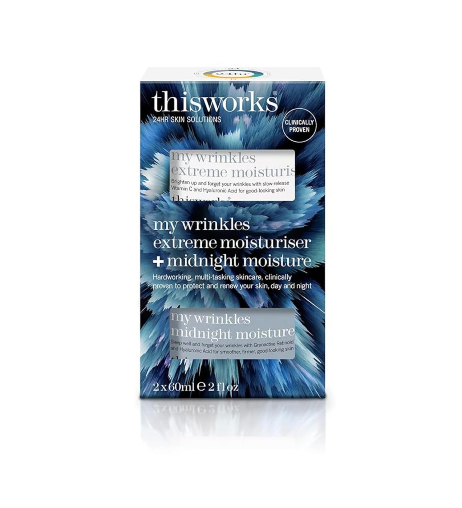 This Works My Wrinkles Moisturiser Duo - Anti Aging Face Cream Set for Smooth Skin - Includes Extreme Moisture Cream with Hyaluronic Acid and Midnight Moisture Night Cream with Retinoid Complex - Buy Online on SooperMarket.com