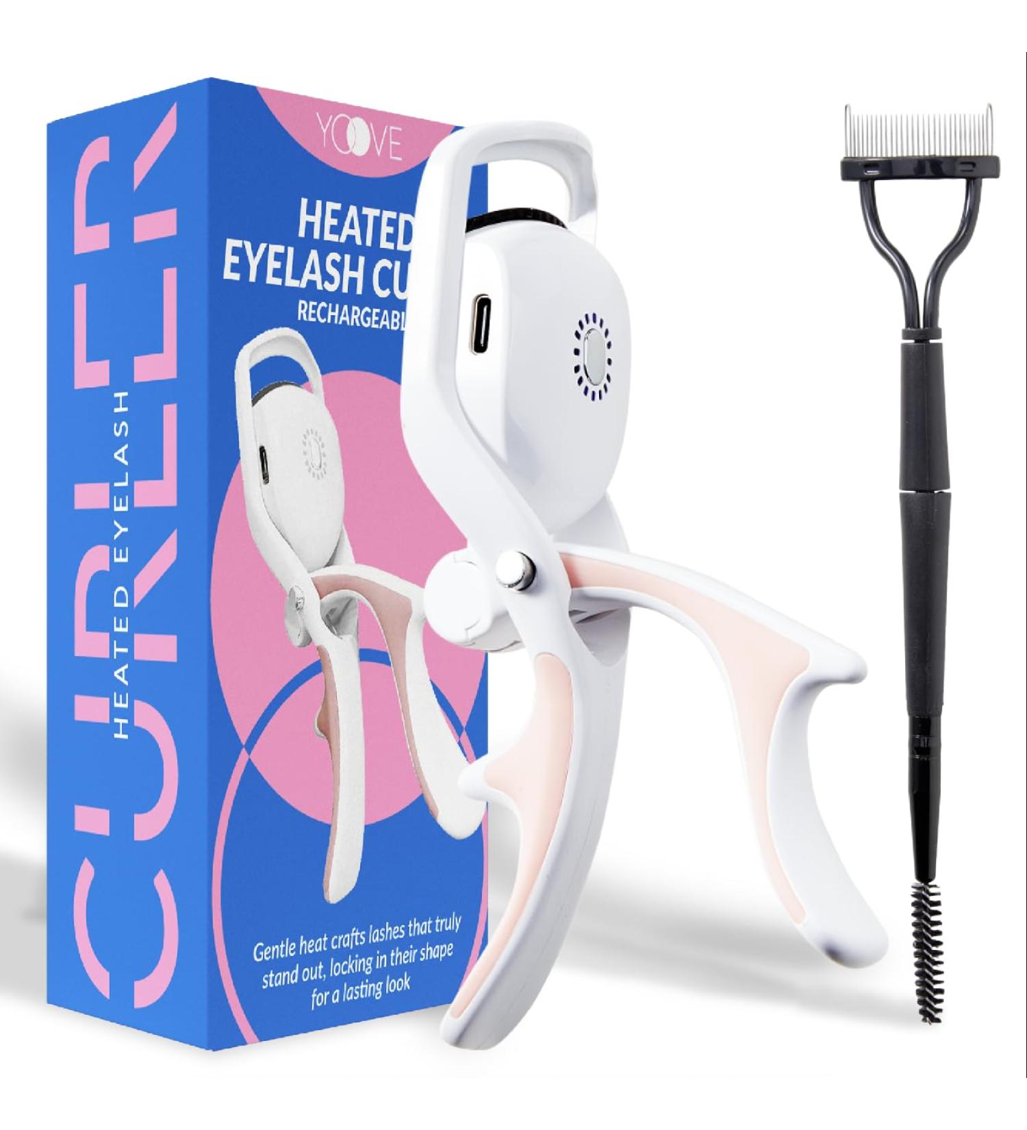YOOVE Heated Eyelash Curlers - Rechargeable 3 Heating Modes & 2-in-1 Comb for Long-Lasting Curls | Effortless Electric Styling Anywhere - Buy Online on SooperMarket.com