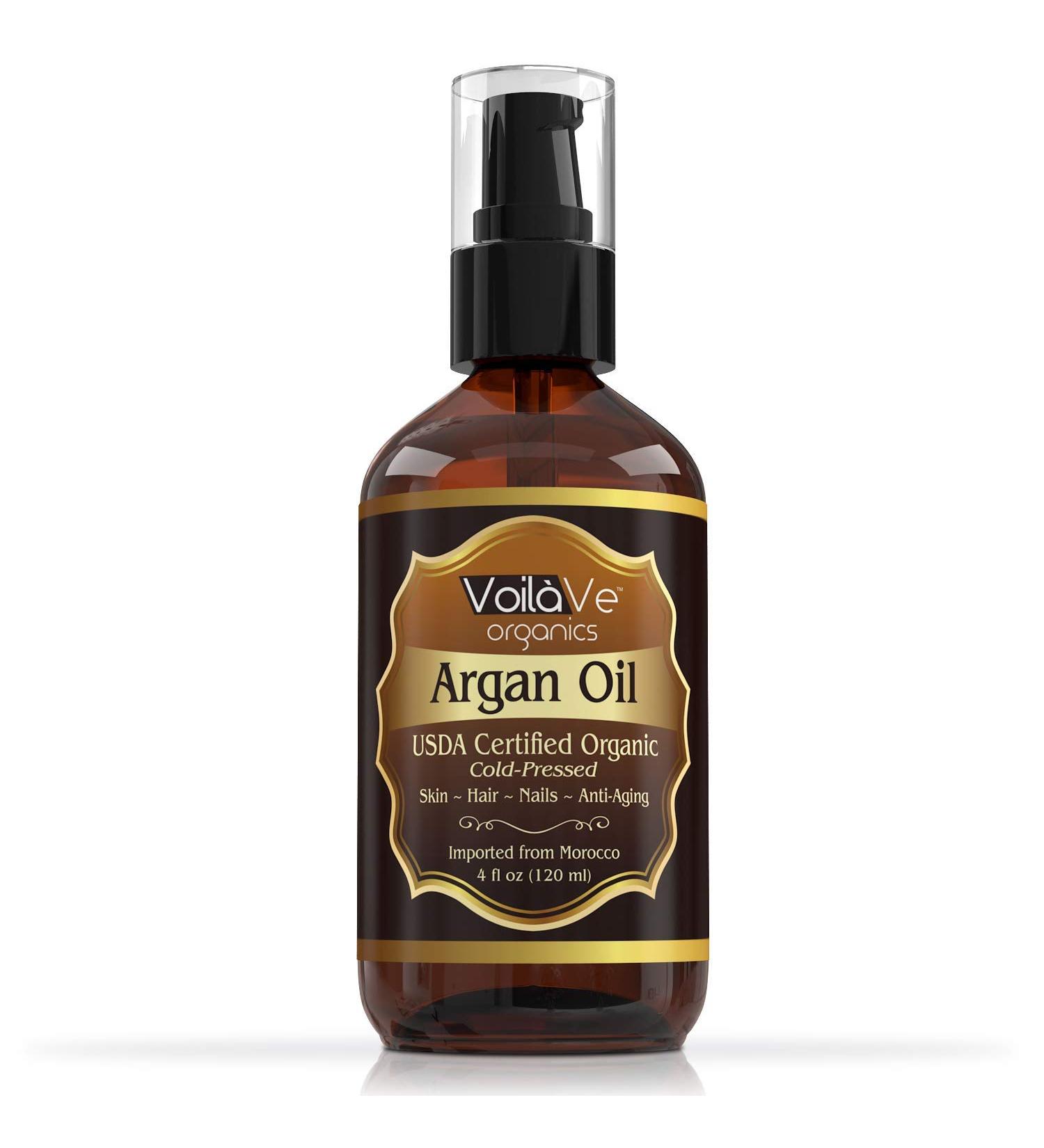 VoilaVe Organic Moroccan Argan Oil - Cold Pressed for Skin, Nails, Hair Growth - Anti-Aging Moisturizer with Vitamin E - 4 fl oz - Buy Online on SooperMarket.com