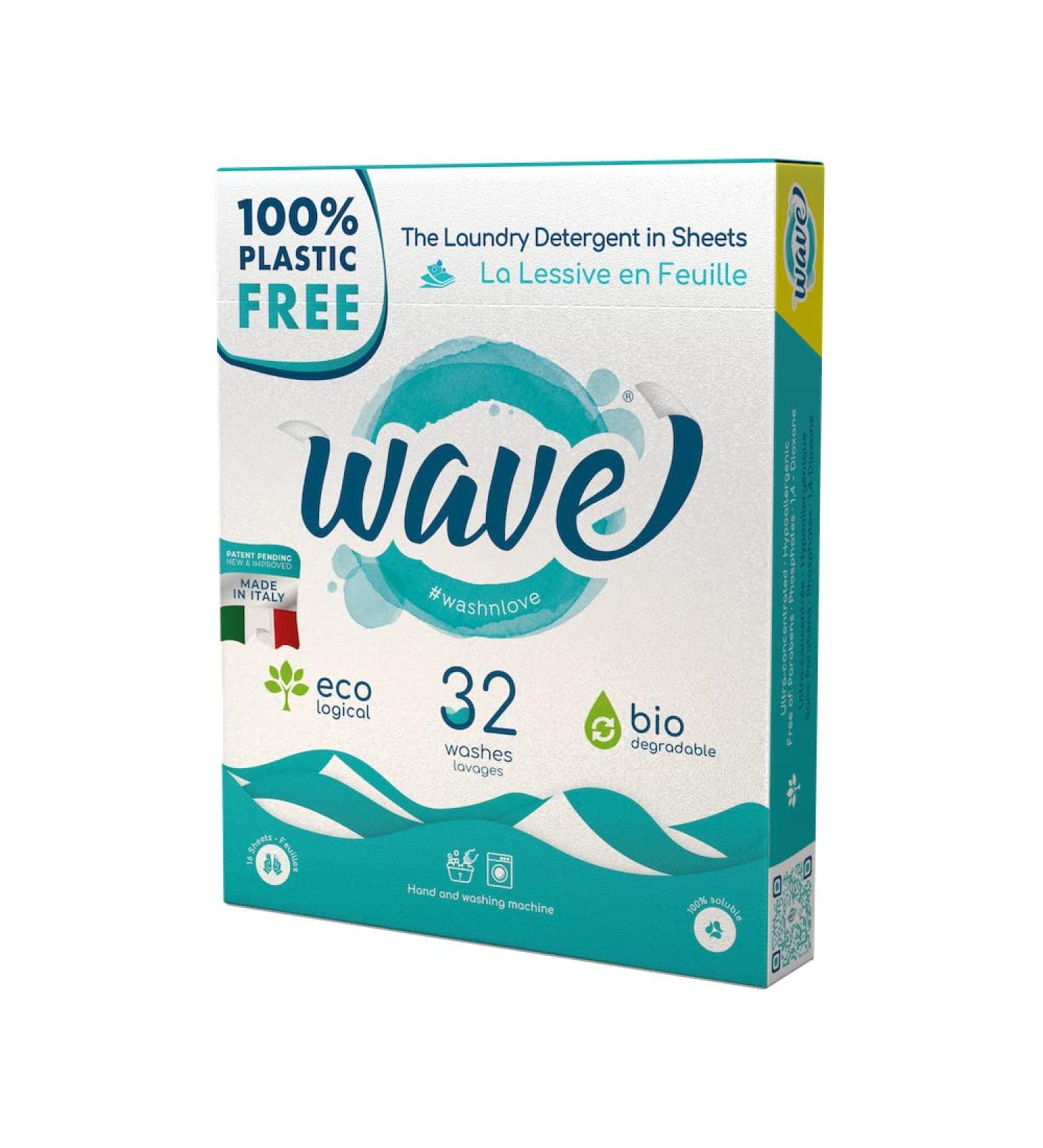 Wave Laundry Detergent Sheets - Scented 32 Loads - Fast-Dissolving & Powerful Multi-Purpose Cleaner - Eco-Friendly Plastic-Free Clean Breeze 32 Count - Buy Online on SooperMarket.com
