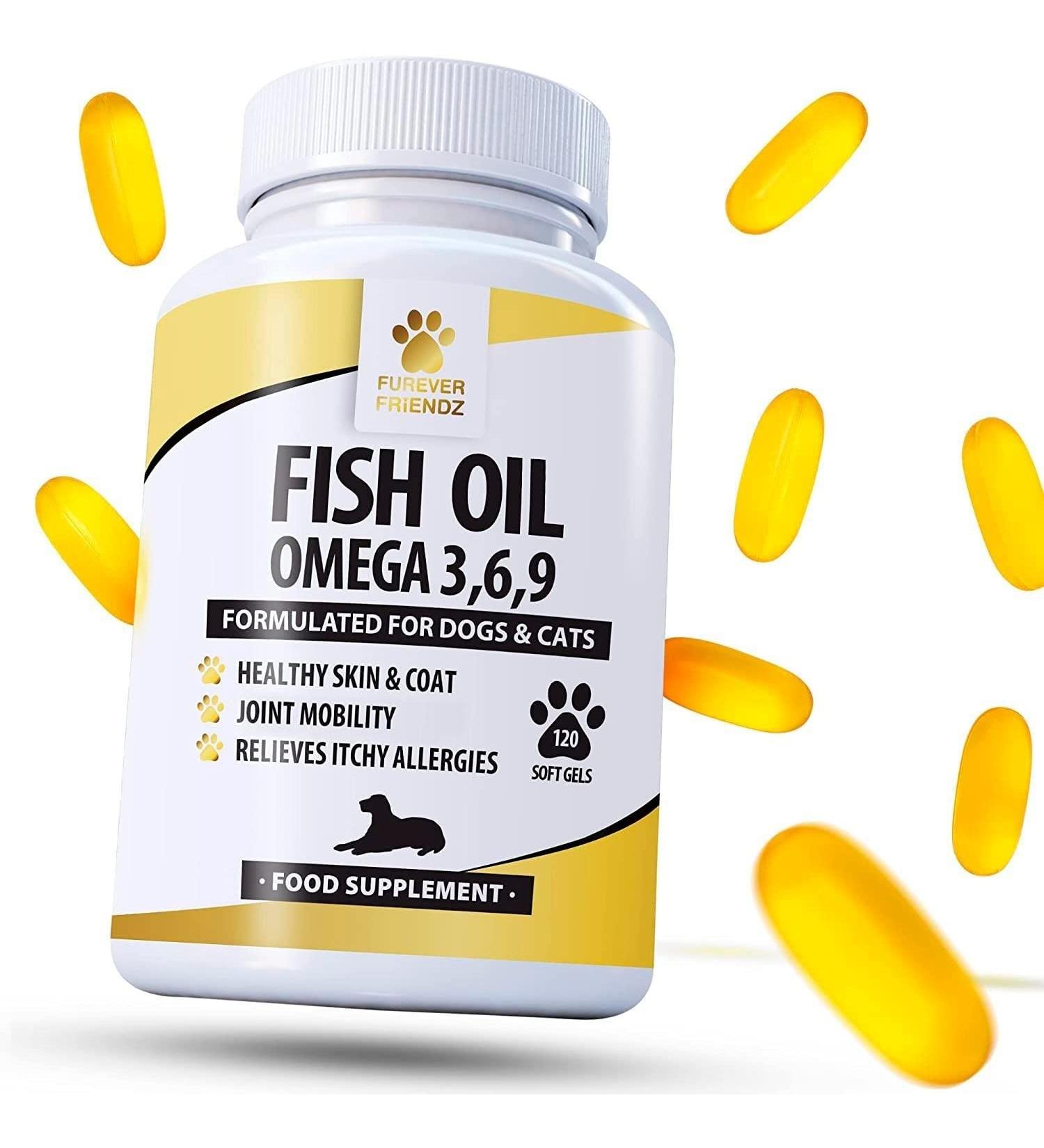 Fish Oil Omega Supplements for Dogs and Cats - 120 Softgels for Pets - Great for Itchy Dry Skin Allergies & Dandruff Furever Friendz - Buy Online on SooperMarket.com
