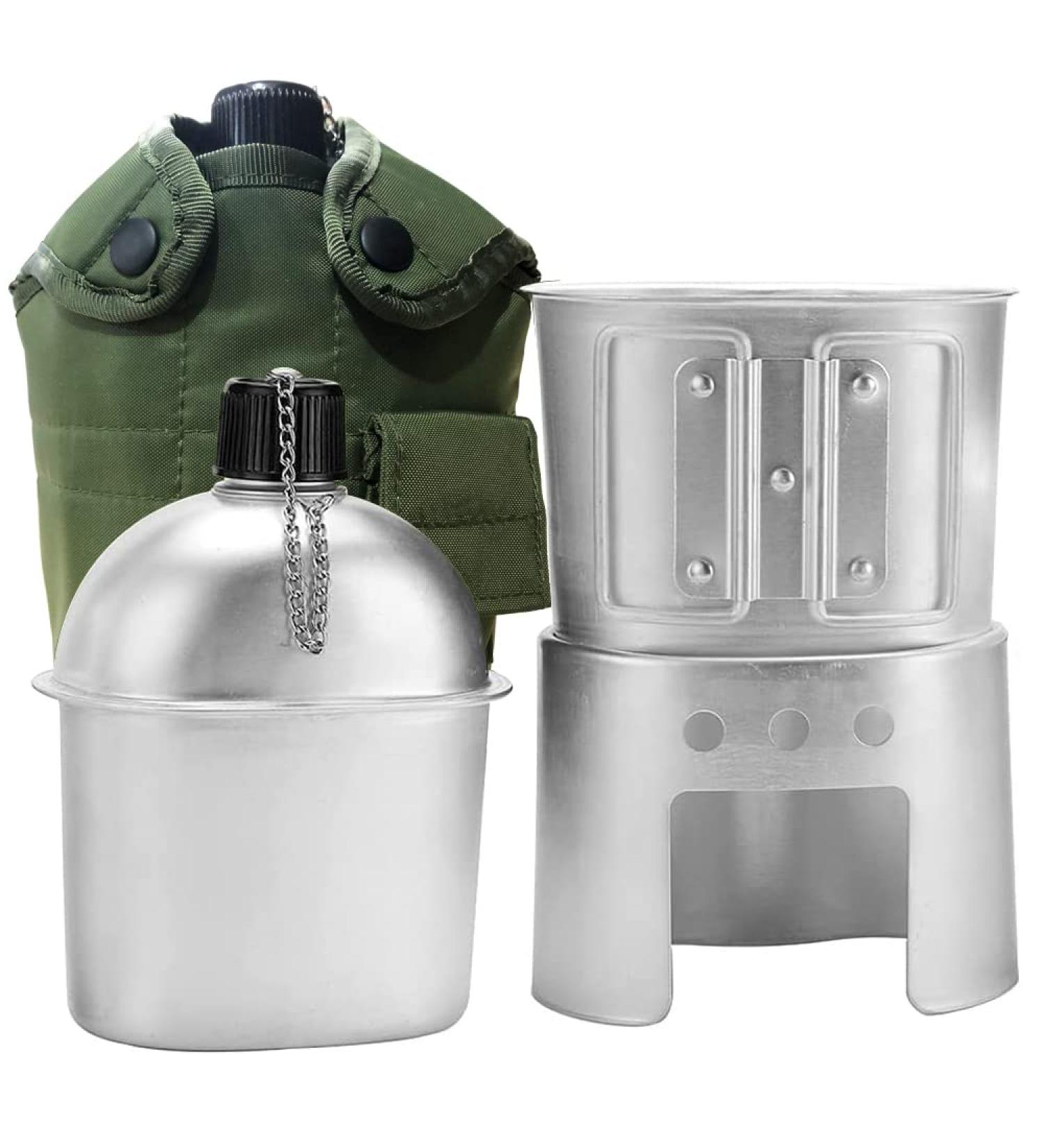 Portable Military Canteen Cup Stove Pouch Set for Camping & Hiking - 4Pcs/Set - Buy Online on SooperMarket.com