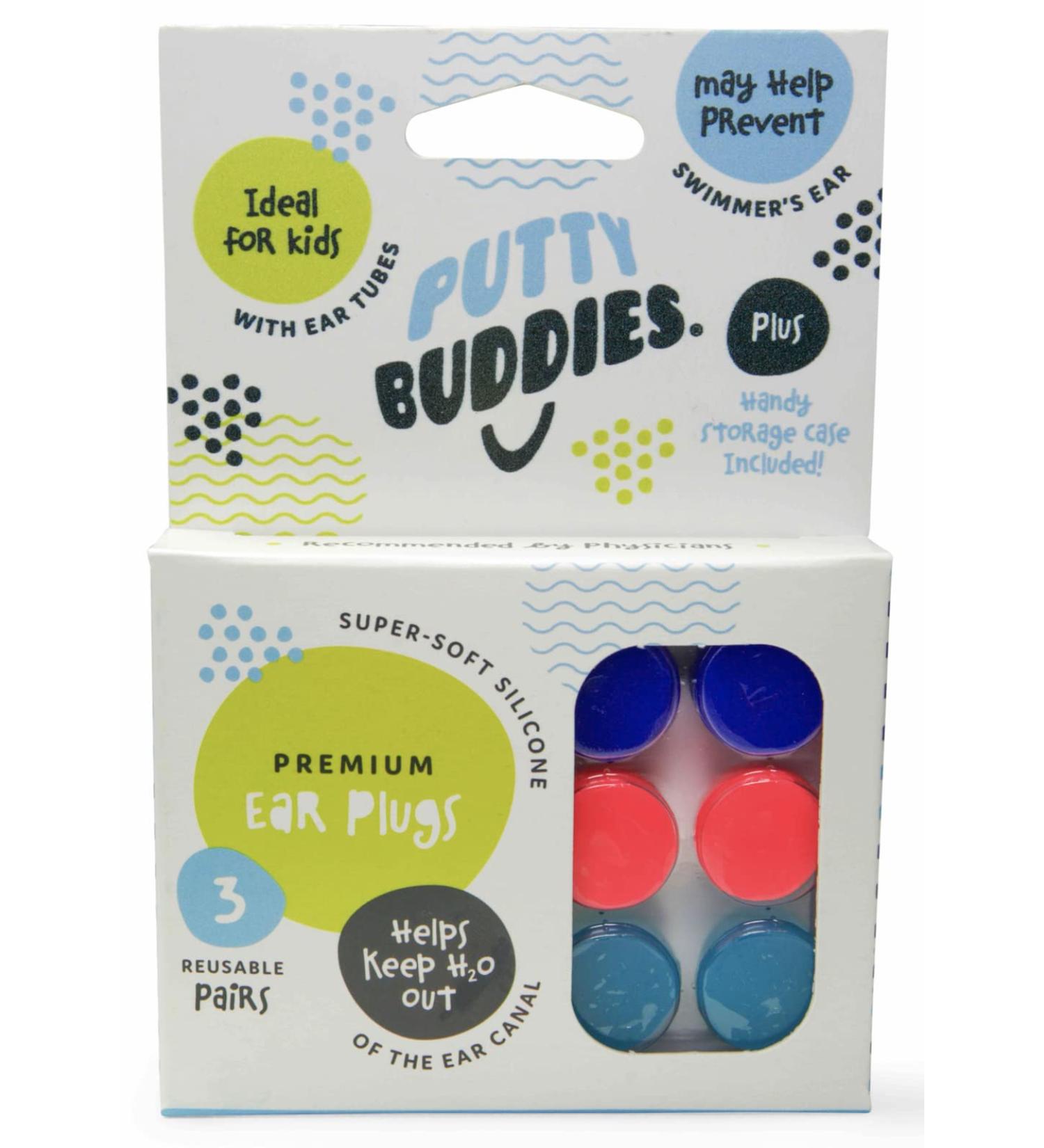 Putty Buddies Original Swimming Earplugs - 3-Pair Pack in Purple/Teal/Magenta - Soft, Comfortable Ear Plugs for Kids - Water Block Technology - Buy Online on SooperMarket.com