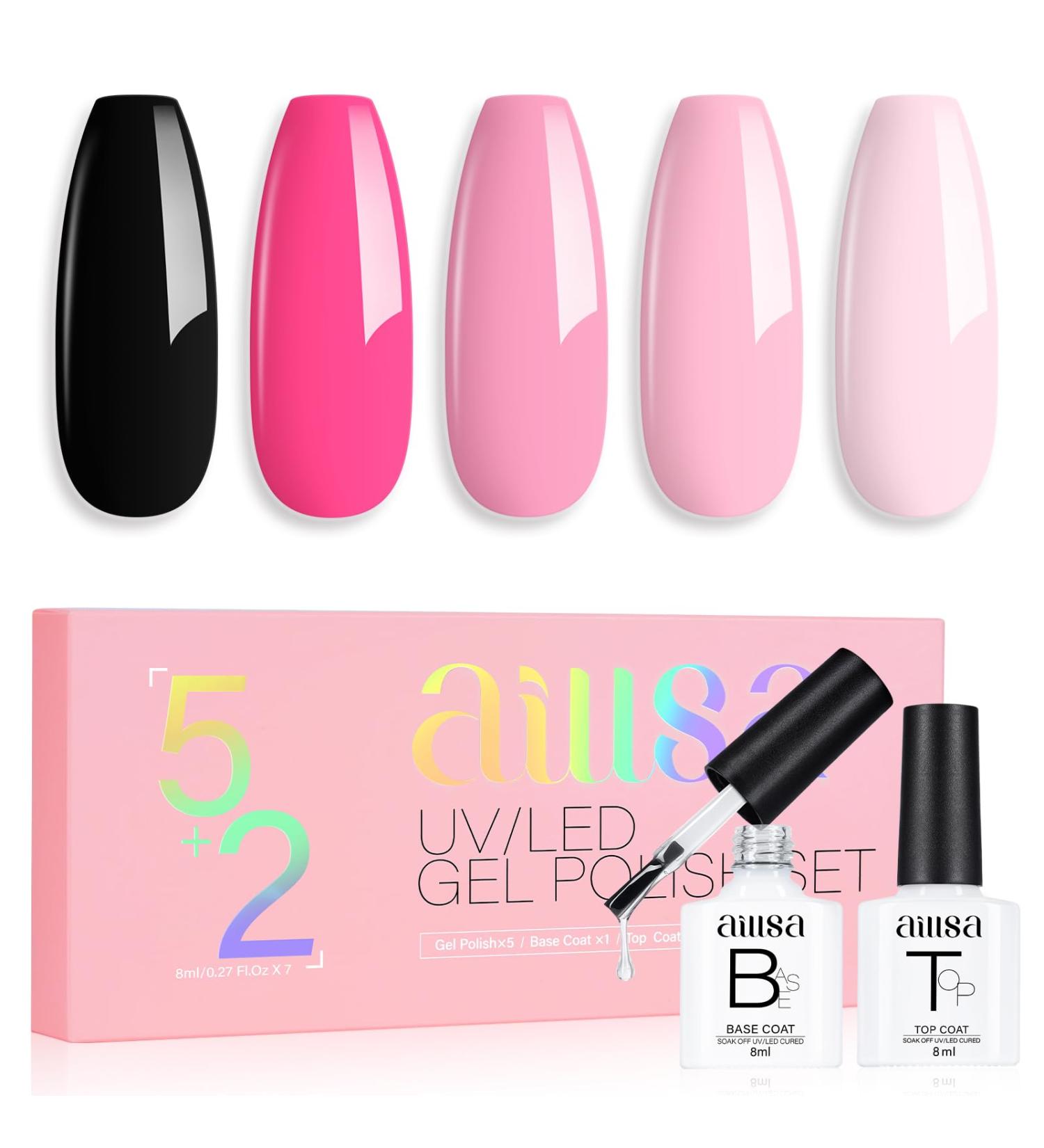 AILLSA Hot Pink Gel Nail Polish Set Black Nude Baby Pink Gel Polish with Base and Top Coat Long Lasting Barbie All Season Color Soak Off U V L ED Manicure Art Salon DIY at Home 7Pcs 8ML Black Pink - Buy Online on SooperMarket.com