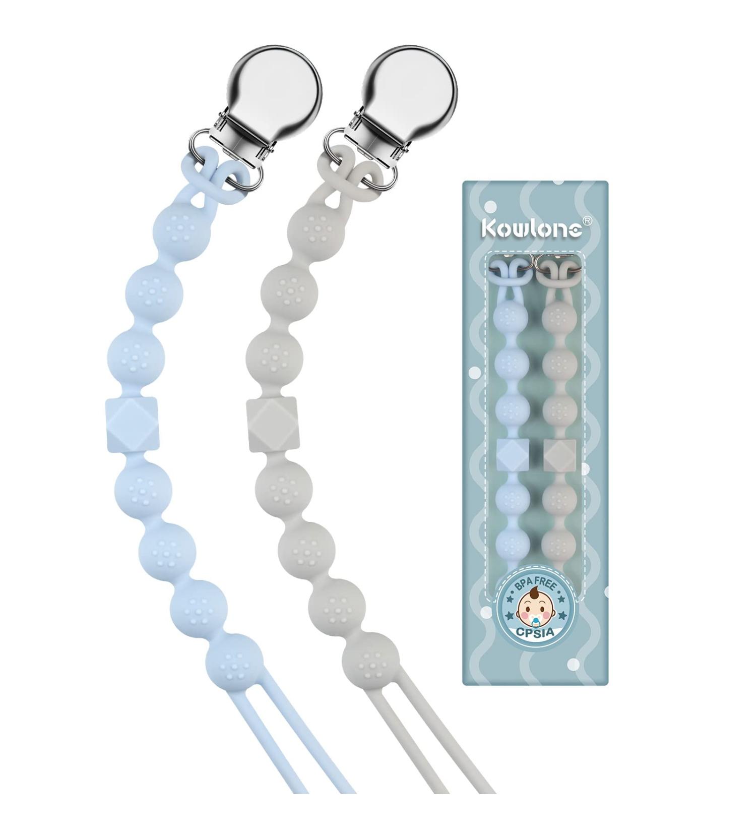 Kowlone Dummy Clips Boys Girls Silicone Soother Pacifier Chain Flexible Binky Holder Set with Texture for Teething Baby Unisex Newborn Dummies 1-Piece Design(Pastel Blue Glacier Grey) A: Pastel Blue Glacier Grey - Buy Online on SooperMarket.com