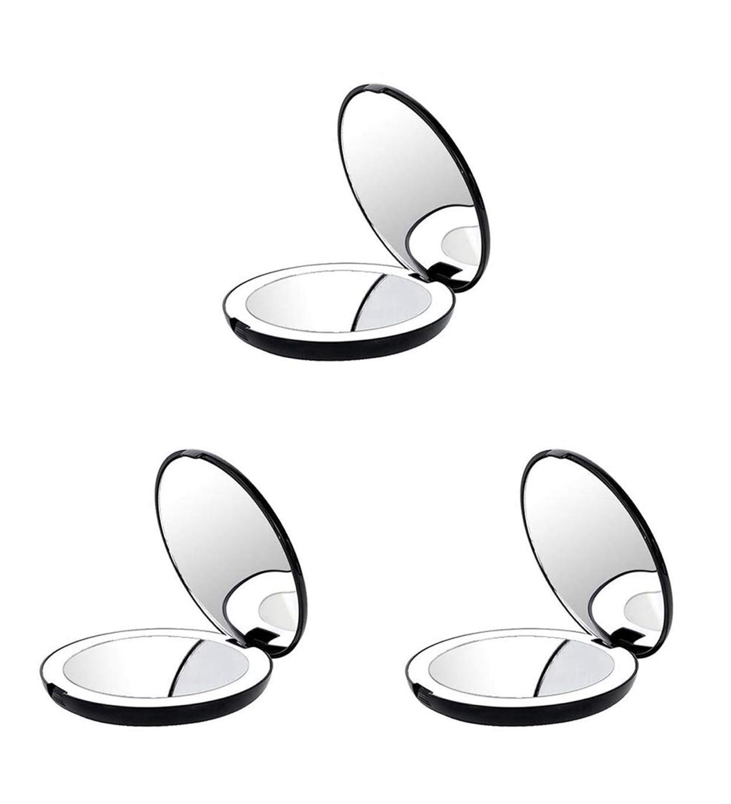 BLASHRD 3X Portable Folding Mirror with LED Light Makeup Mirror 10X Magnifying Glass 12 Lamp Bead Mini Mirror Black - Buy Online on SooperMarket.com
