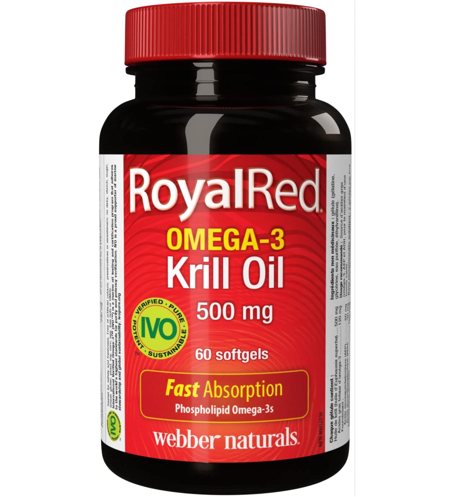 Webber Naturals RoyalRed Krill Oil 500 mg 60 Softgels Supports Cardiovascular Health and Brain Function Antioxidant Support Omega - Buy Online on SooperMarket.com