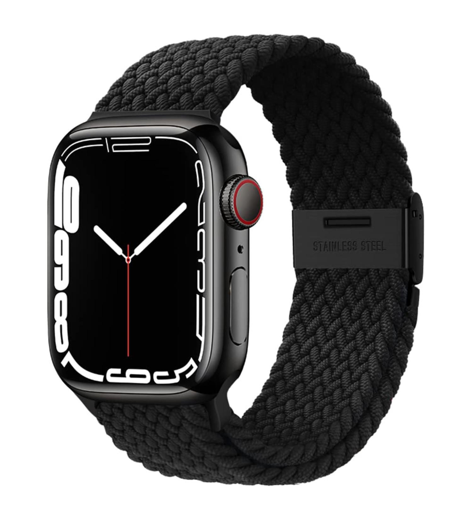 Qimela Elastic Nylon Braided Apple Watch Band - Black Buckle | Adjustable Solo Loop Strap for iWatch Series 1-8 - 42mm/44mm/45mm/49mm - Buy Online on SooperMarket.com