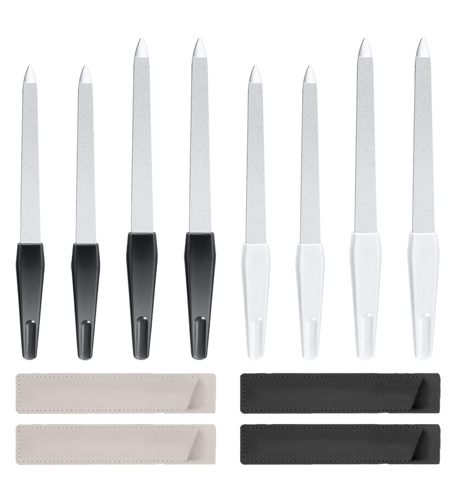 Professional 8-Piece Metal Nail File Set with Leather Covers - Coarse and Fine Double-Sided Tools for Manicure and Pedicure - Ideal for Thick Natural Nails - 15 PCS - Buy Online on SooperMarket.com