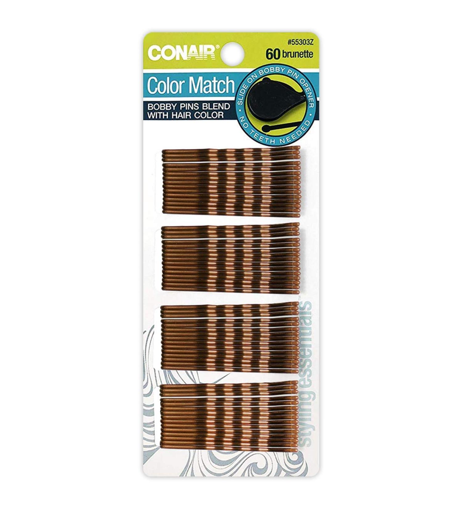 Conair Color Match Brunette Bobby Pins - 60-Piece Pack with Slide-On Opener - Buy Online on SooperMarket.com