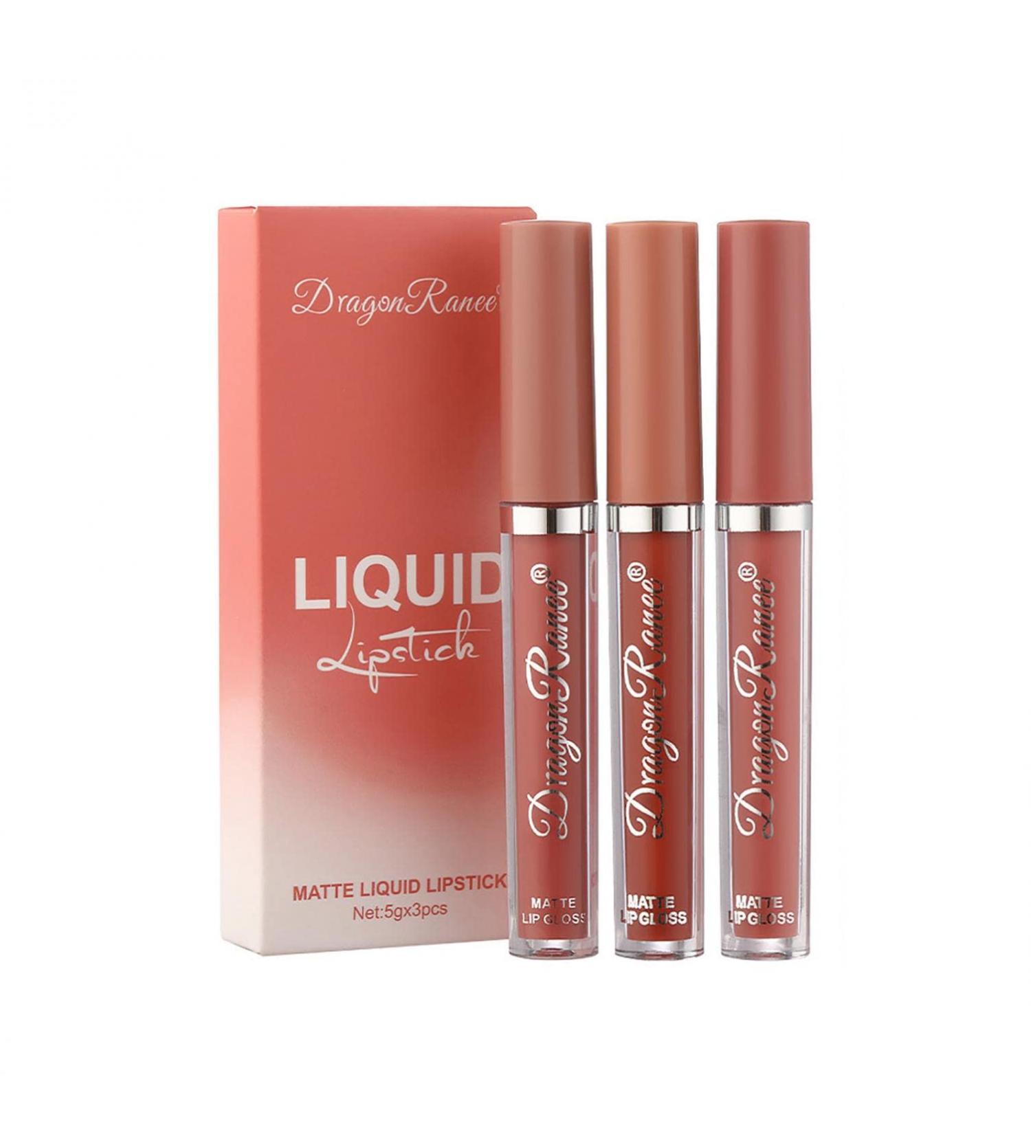 Professional Matte Lip Balm & Liquid Lipstick Set Multi-Colored Durable Gloss (3 Sticks 1 ml) #02 | International Shipping Available - Buy Online on SooperMarket.com